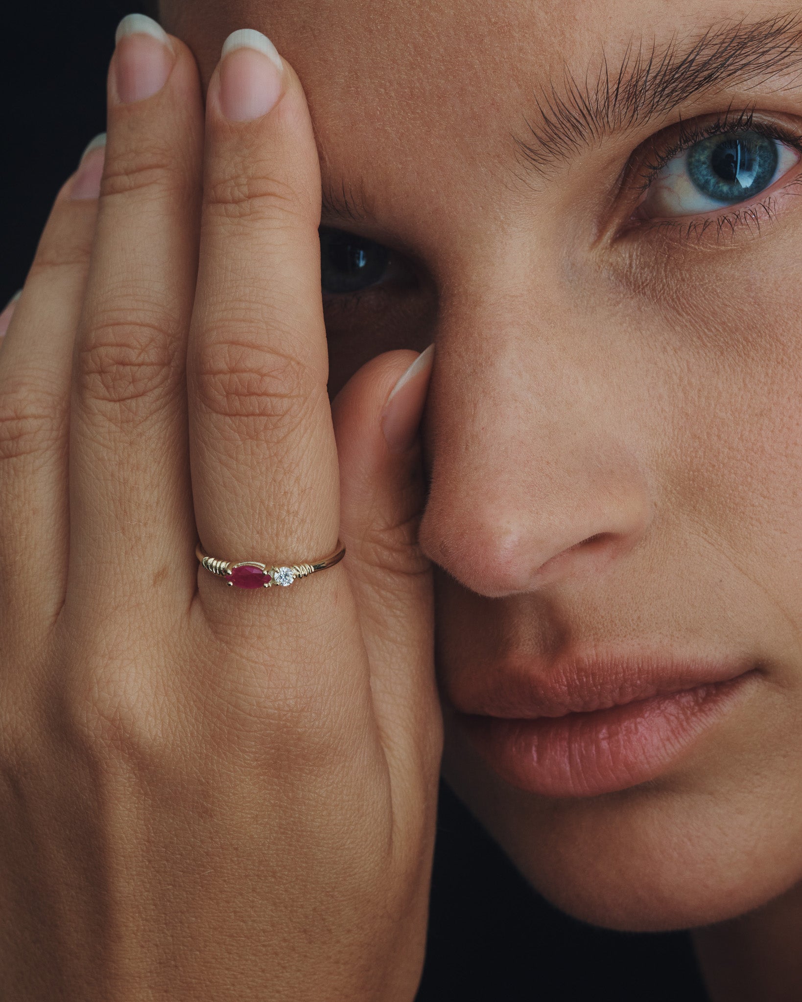 Jasmine Ring Ruby Diamond Solid Gold