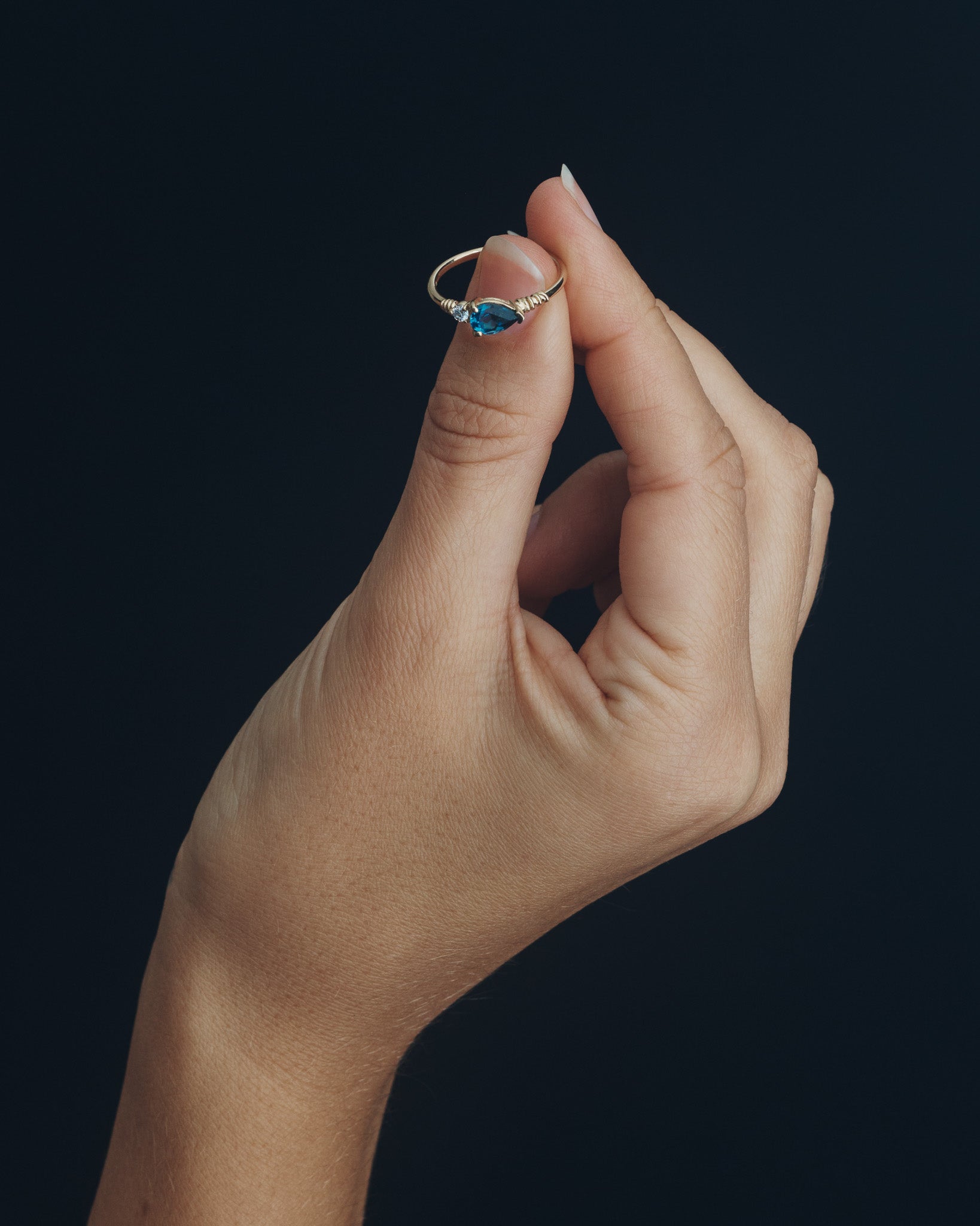 Ariel Ring Blue Topaz Diamond Solid Gold