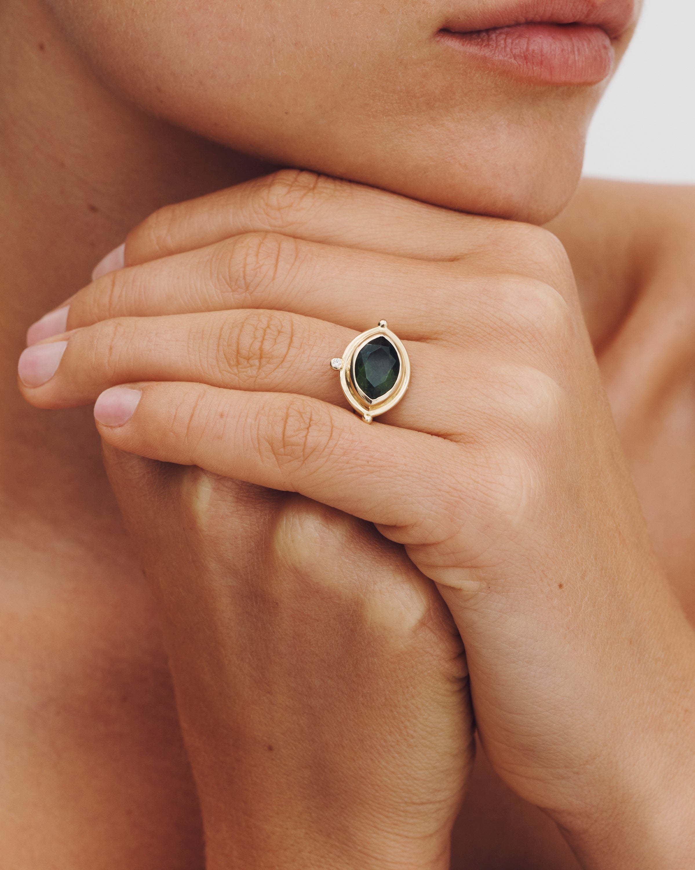 Celestial Ring Moldavite Diamond Solid Gold