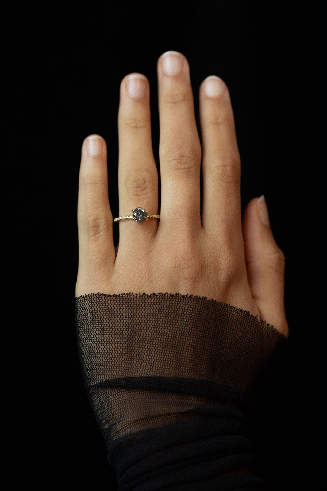 Adama Round Ring Salt and Pepper Diamond Solid Gold