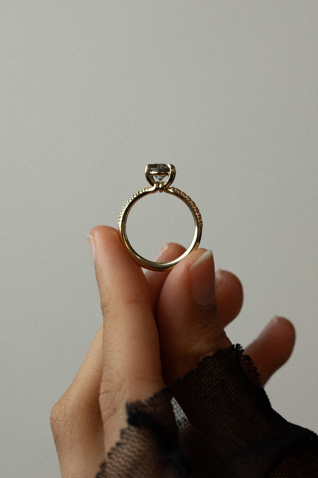 Adama Round Ring Salt and Pepper Diamond Solid Gold