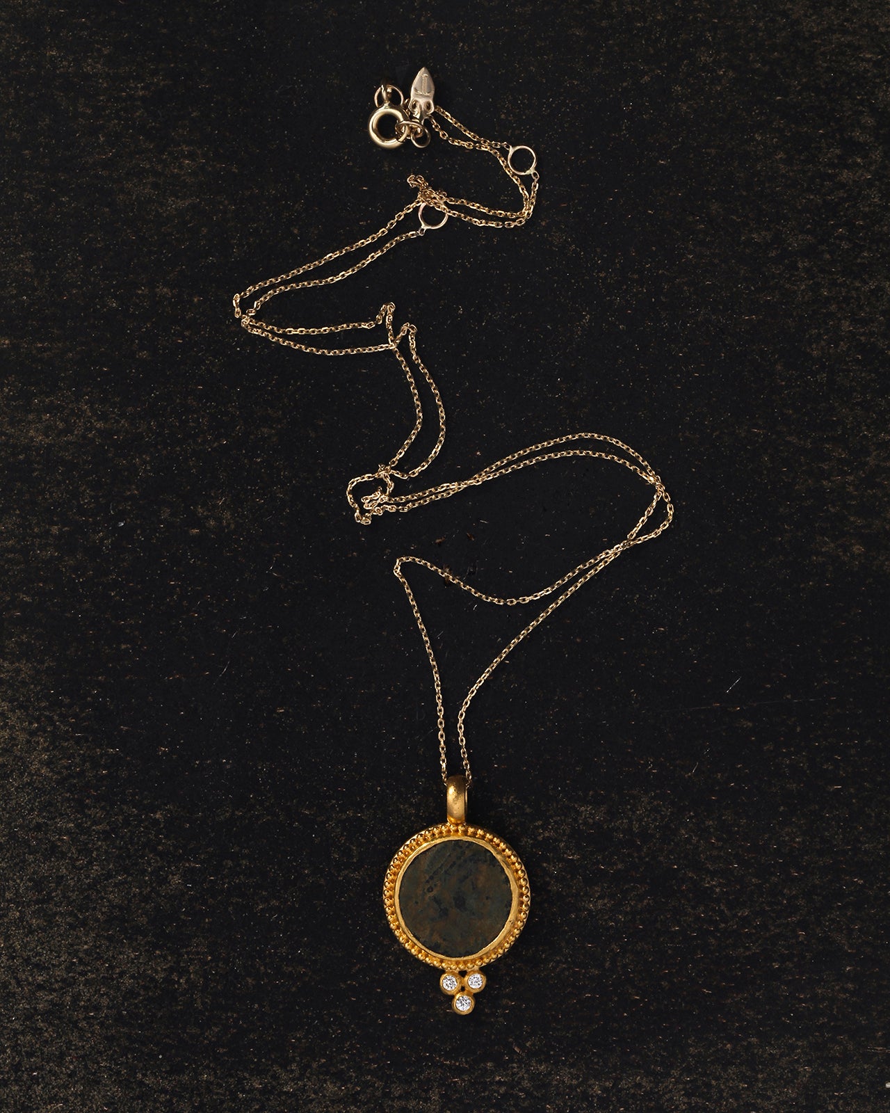 Antique Coin Necklace Diamond Solid Gold