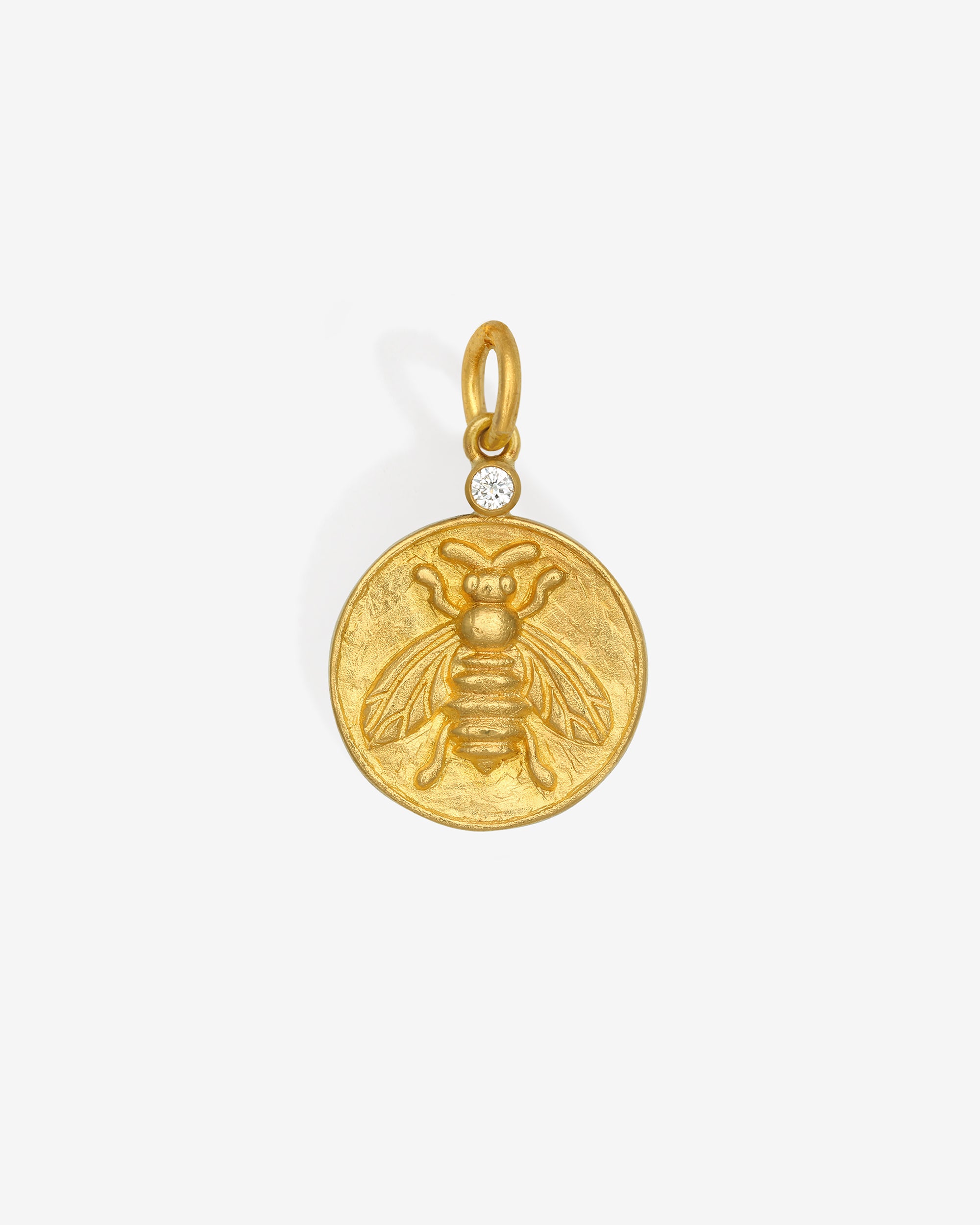Bee Coin Pendant Diamond Solid Gold