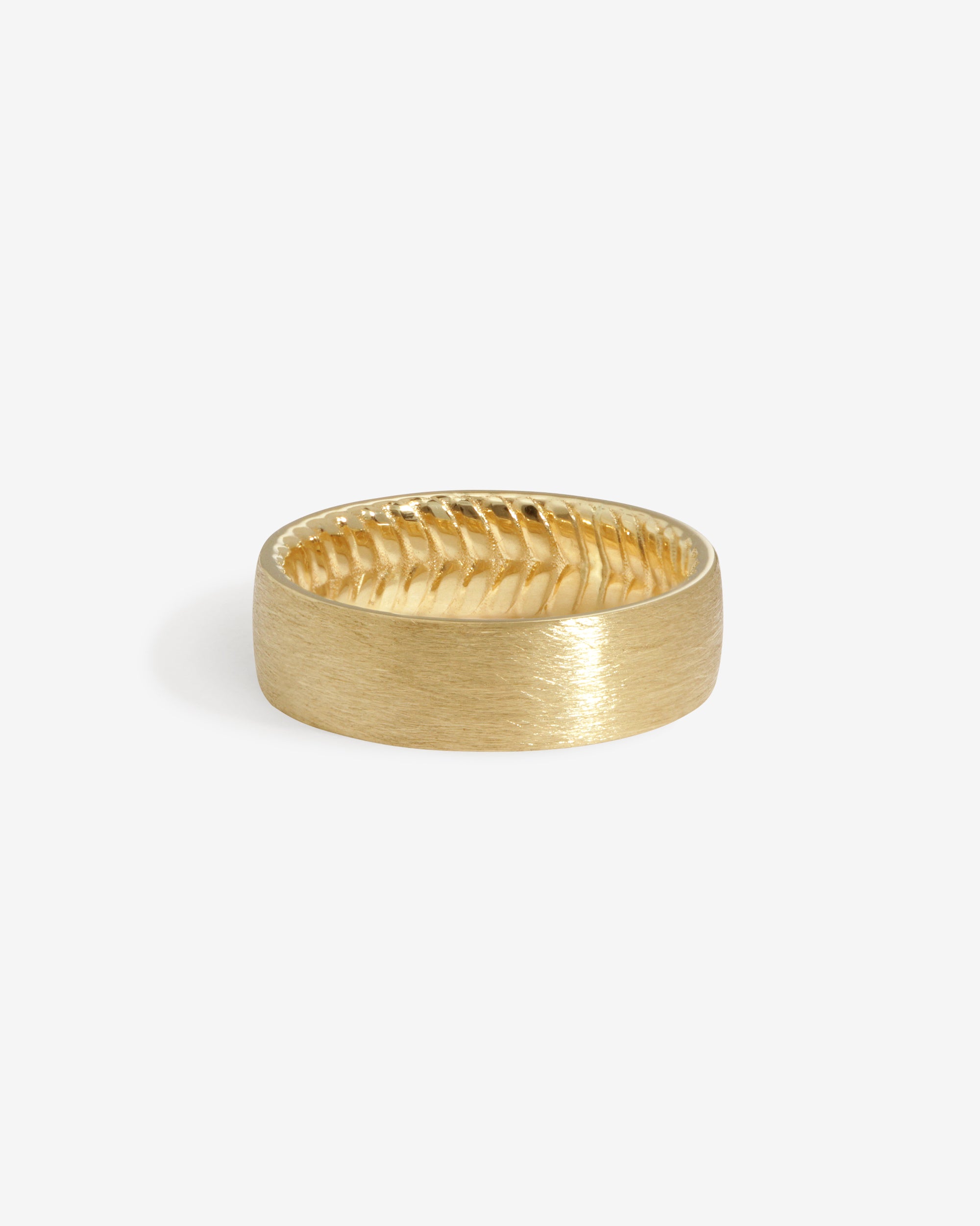 Chevron 6mm Ring Brushed Solid Gold