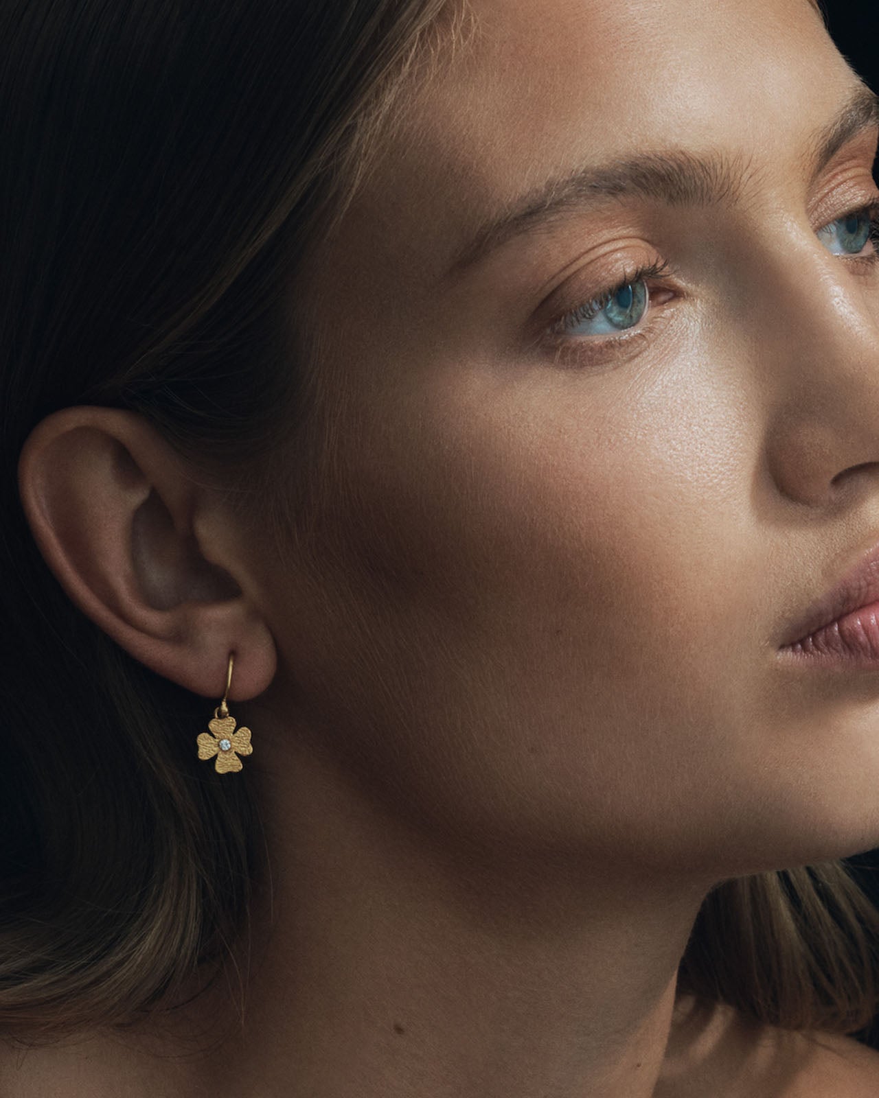 Clover Earrings Small Diamond Solid Gold