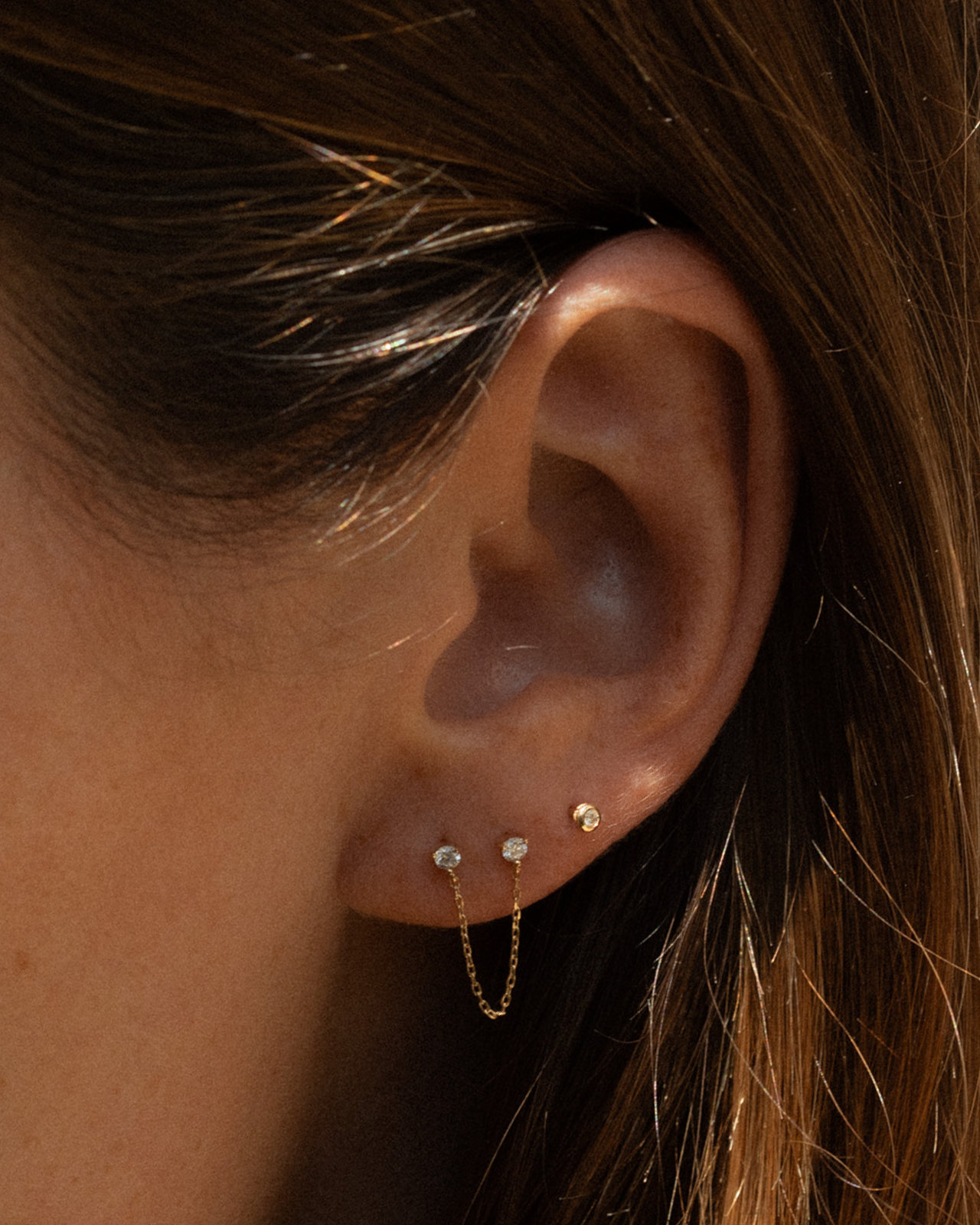 Aliza Chain Single Stud Diamond Solid Gold