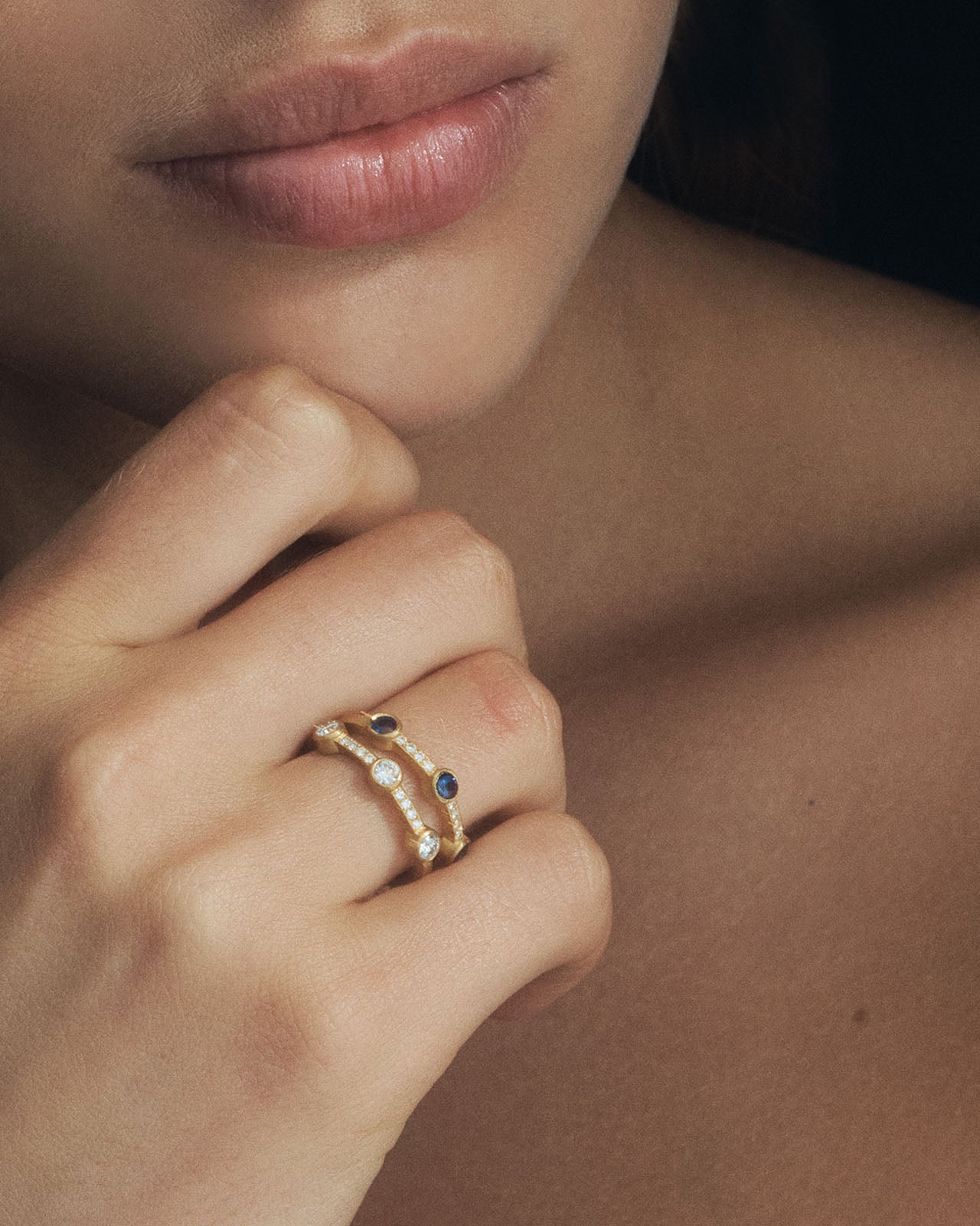 Ender Ring Sapphire Diamond Solid Gold