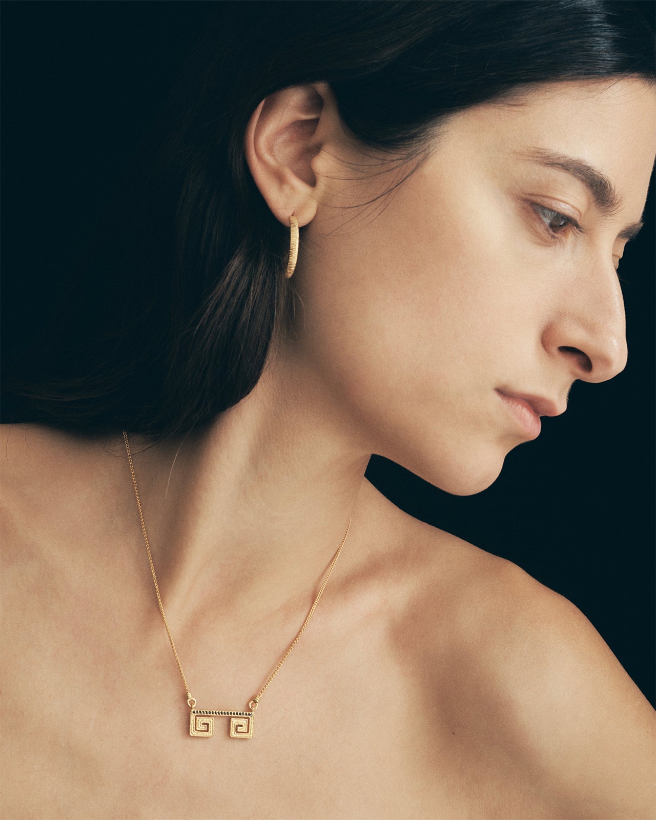 Greca Pave Necklace Gold Vermeil