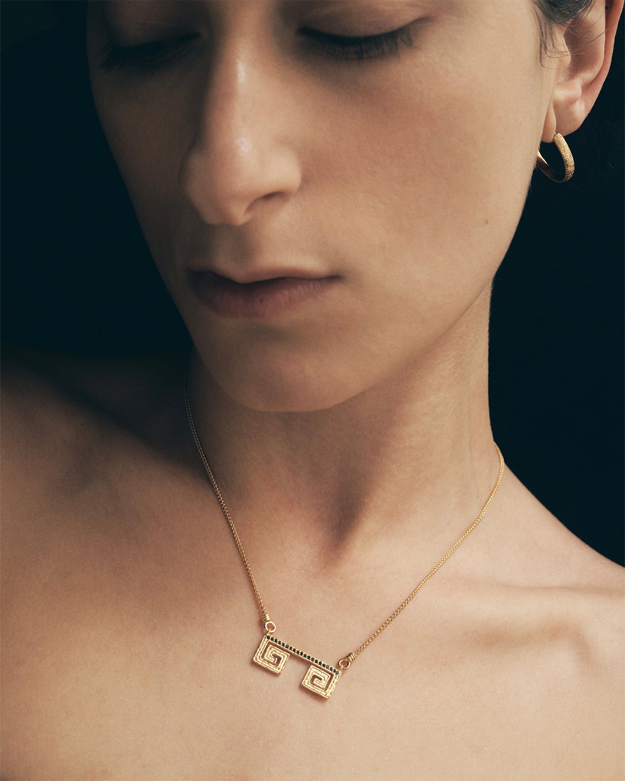 Greca Pave Necklace Gold Vermeil