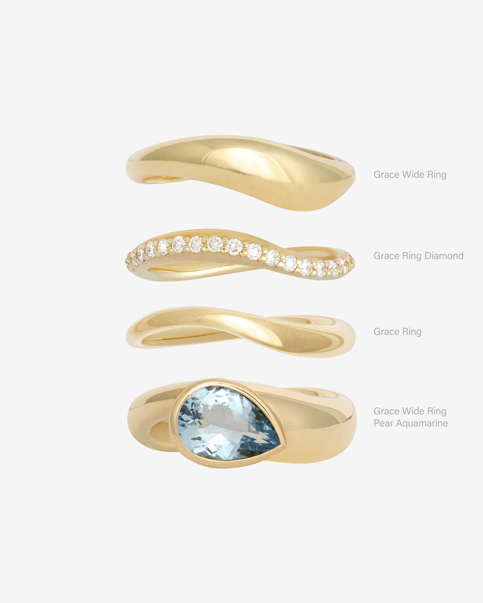 Grace Wide Ring Pear Aquamarine Solid Gold