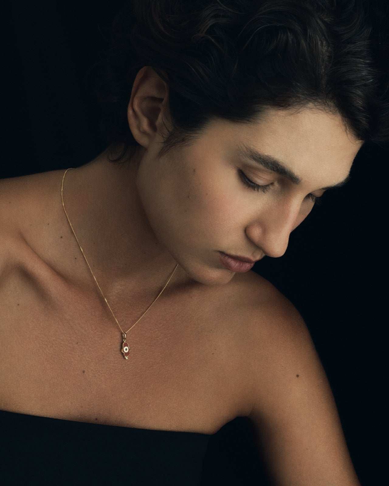 Hamsa Rust Necklace White Diamond Solid Gold