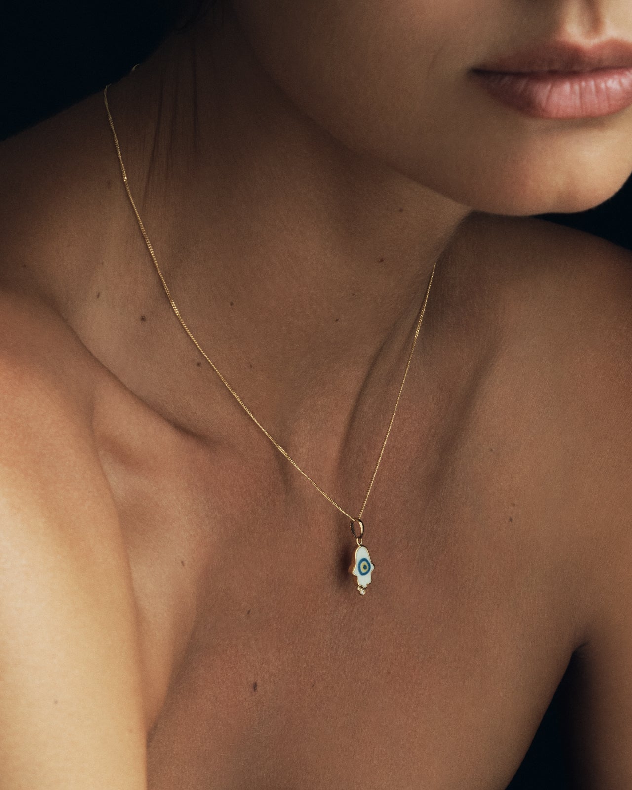 Hamsa White Necklace White Diamond Solid Gold