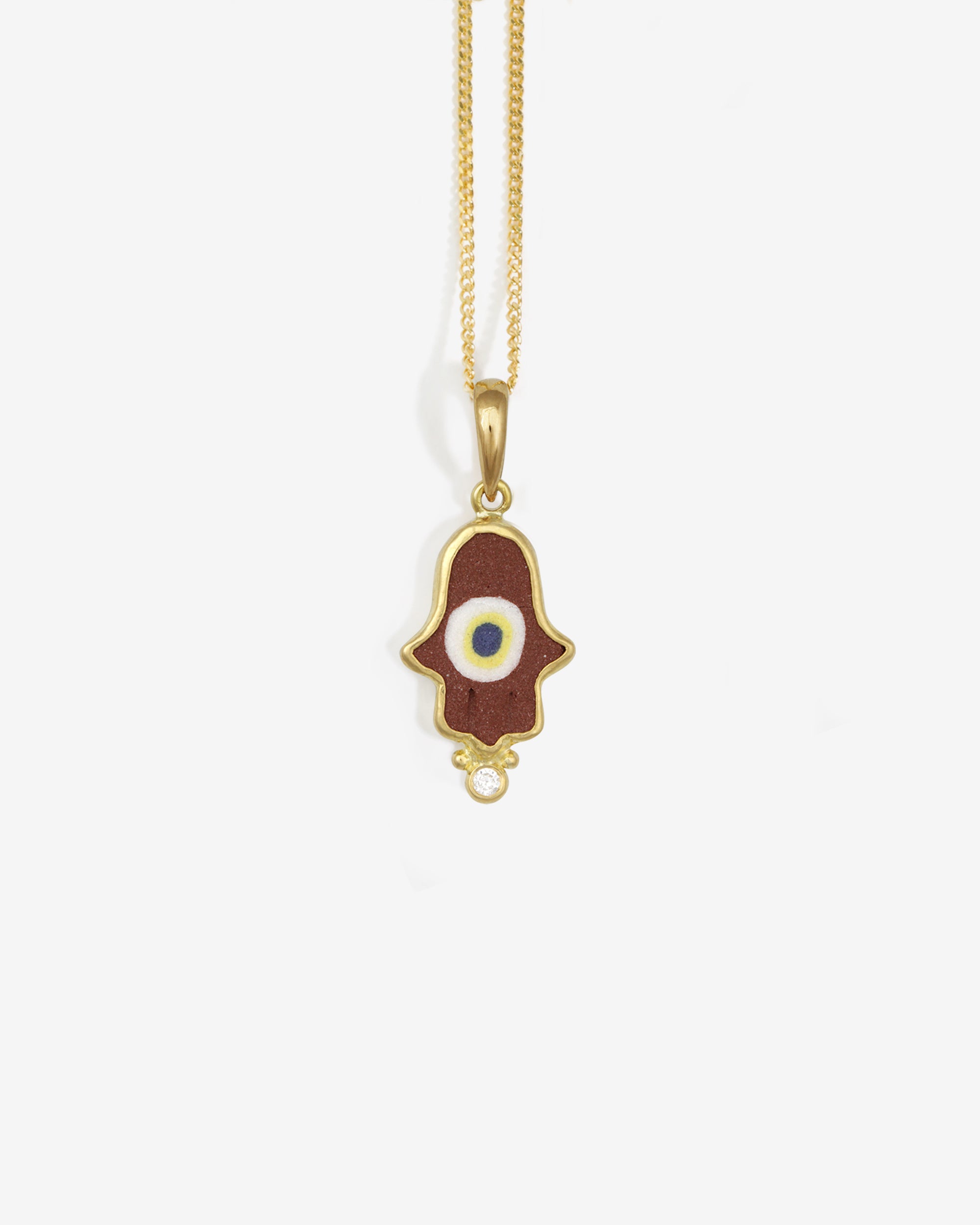Hamsa Rust Necklace White Diamond Solid Gold