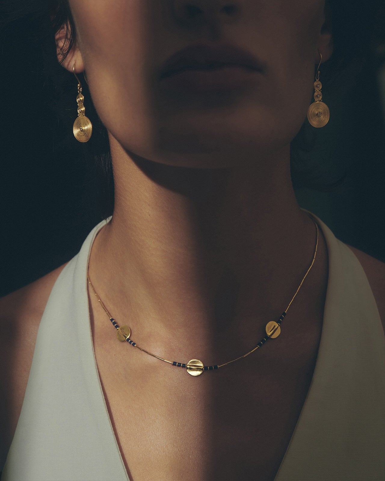 Ionia Disc Necklace Lapis Solid Gold