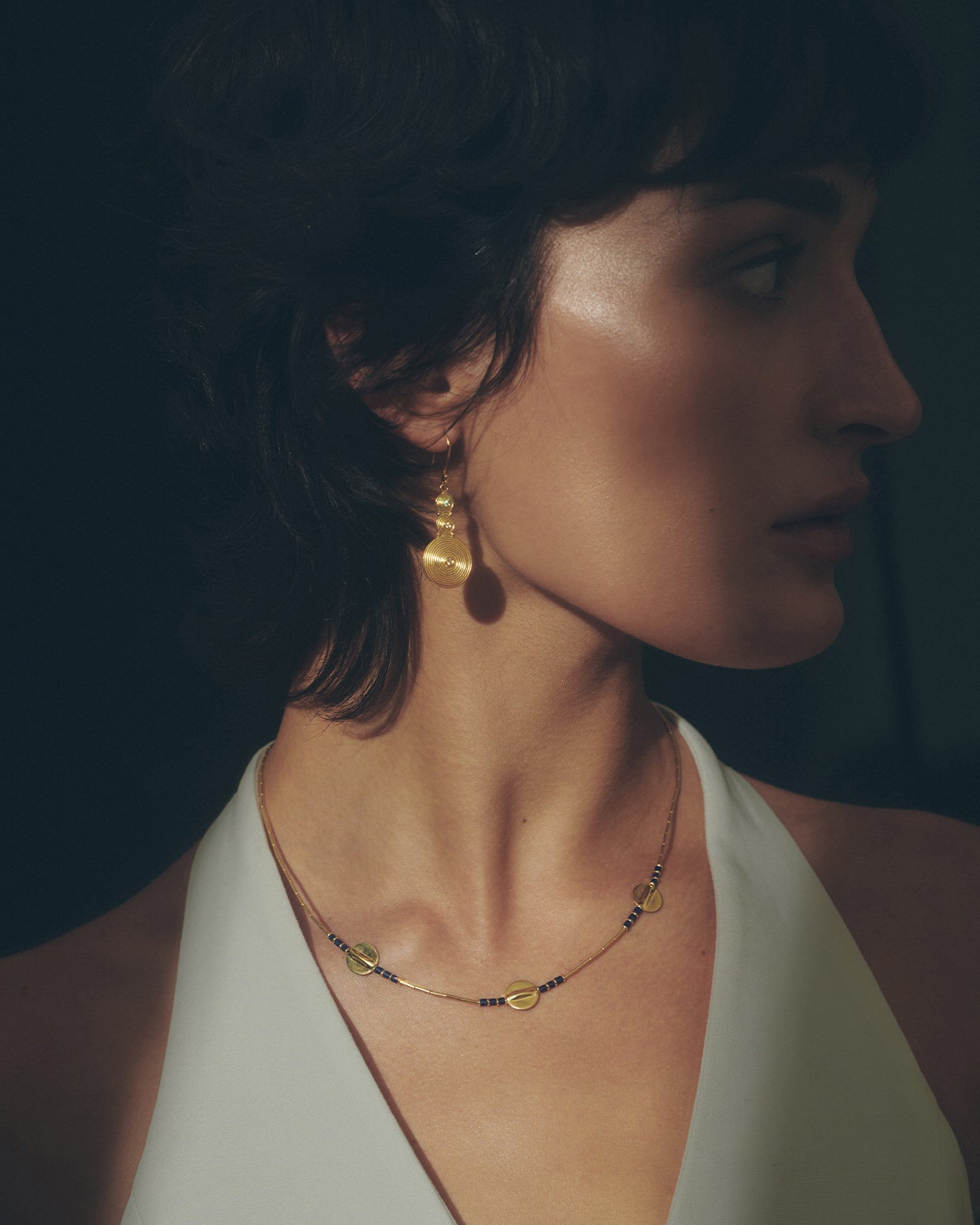 Ionia Disc Necklace Lapis Solid Gold