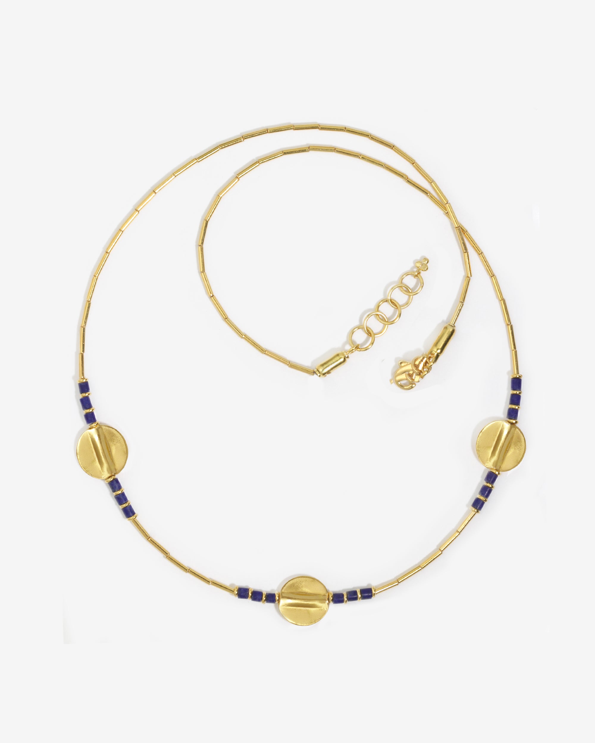 Ionia Disc Necklace Lapis Solid Gold