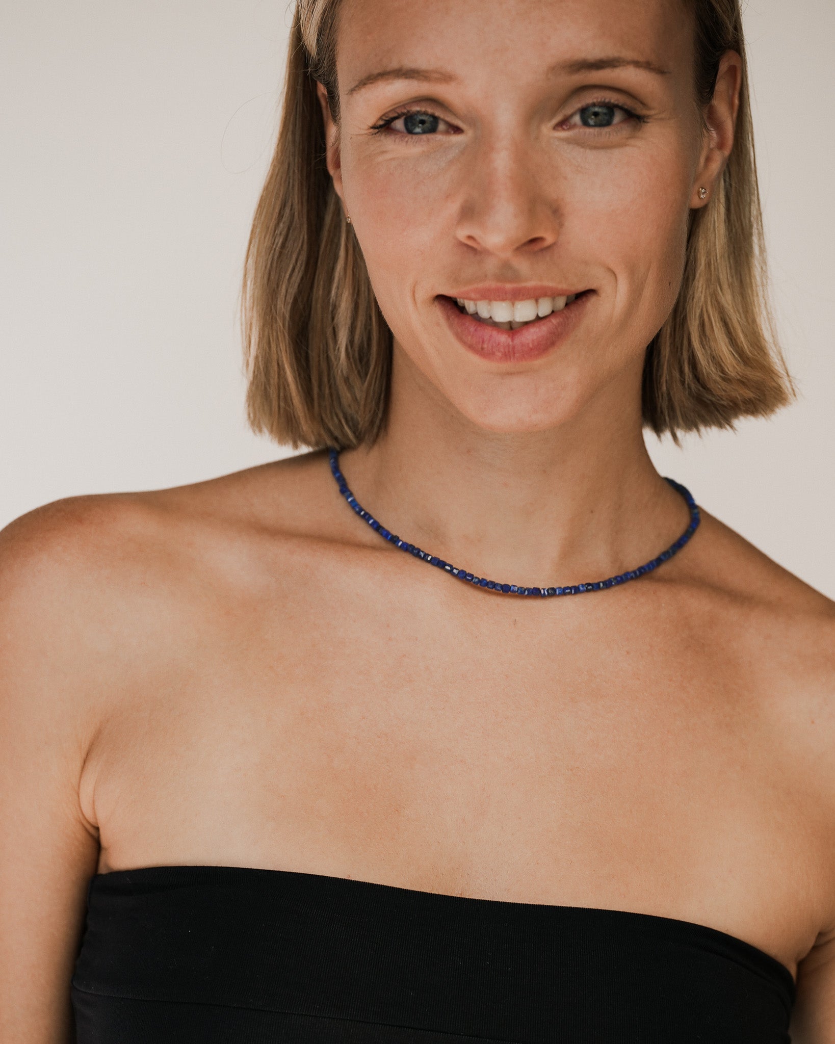 Lucien Lapis Bead Necklace Solid Gold