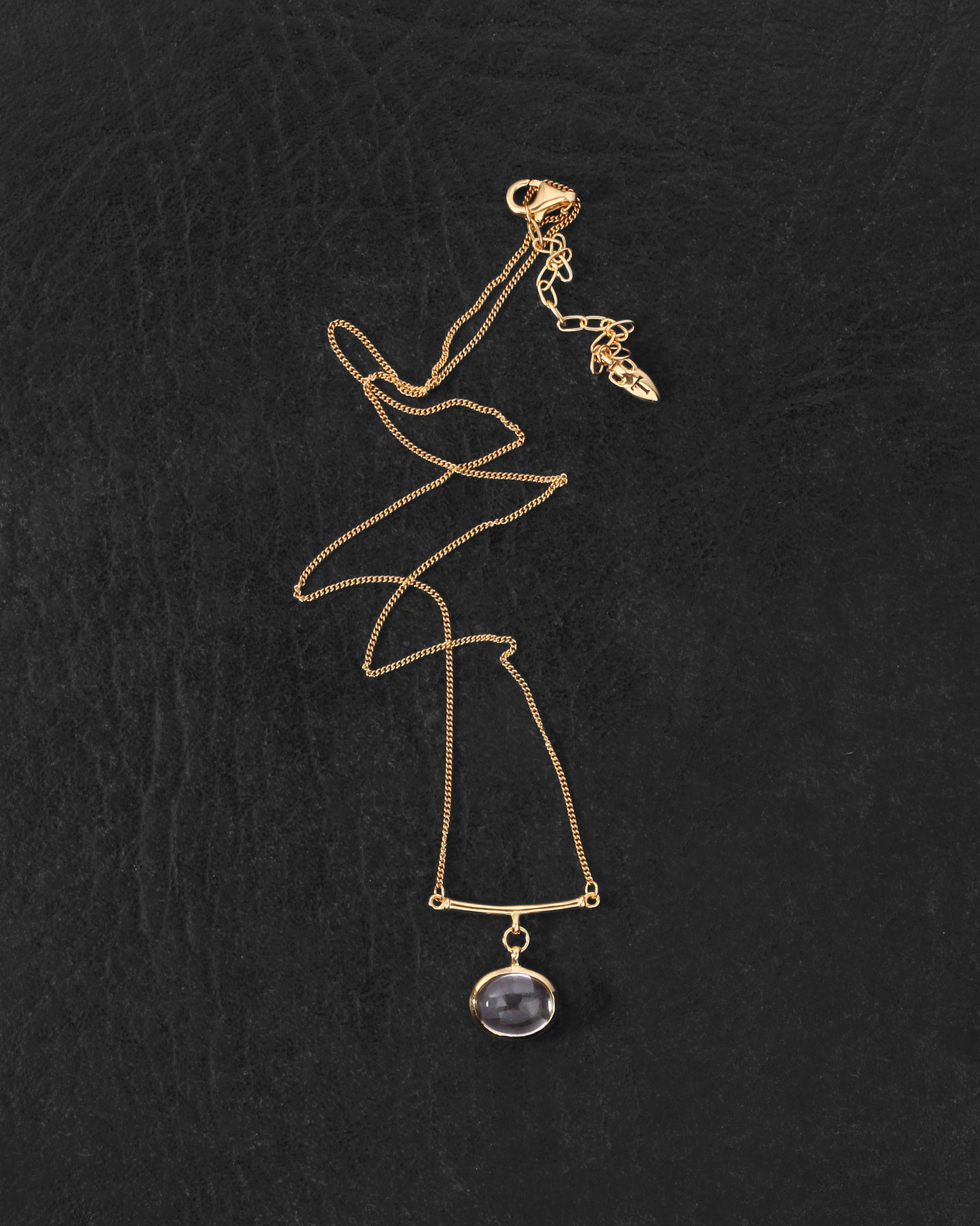 Mani Necklace Gold Vermeil on dark leather