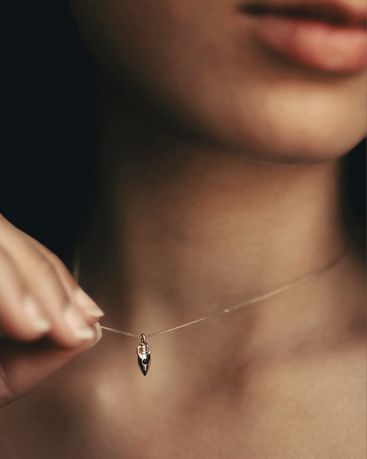 Urn Necklace Black Diamond Solid Gold