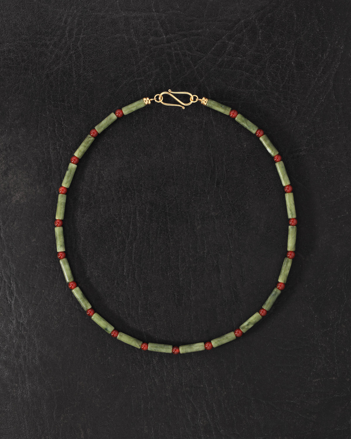 Vana Beaded Necklace Gold Vermeil on dark leather
