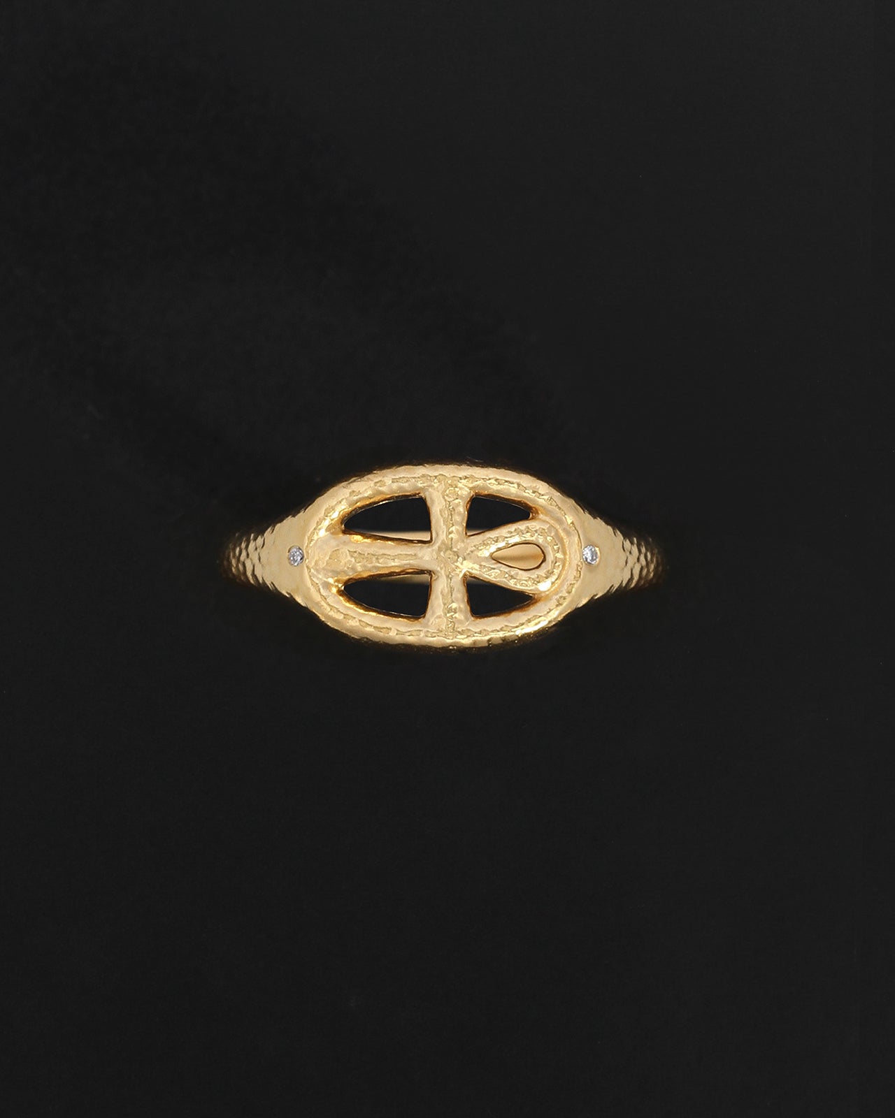 Temple of the Sun Ankh Seal Ring Diamond Gold Vermeil