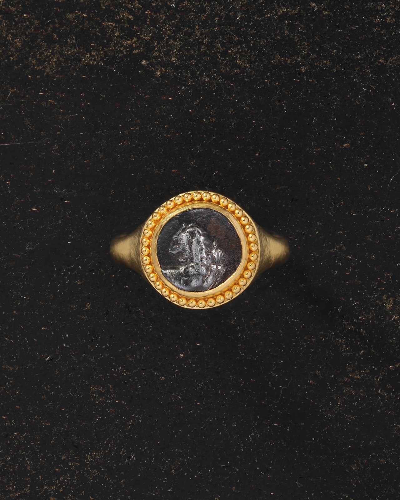 Antique Coin Ring Lion Solid Gold