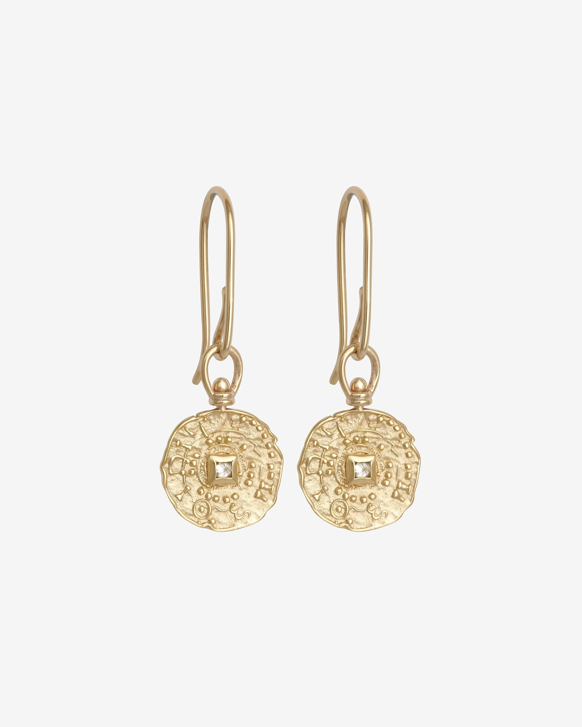 Temple of the Sun Atlantis Coin Earrings Diamond Solid Gold