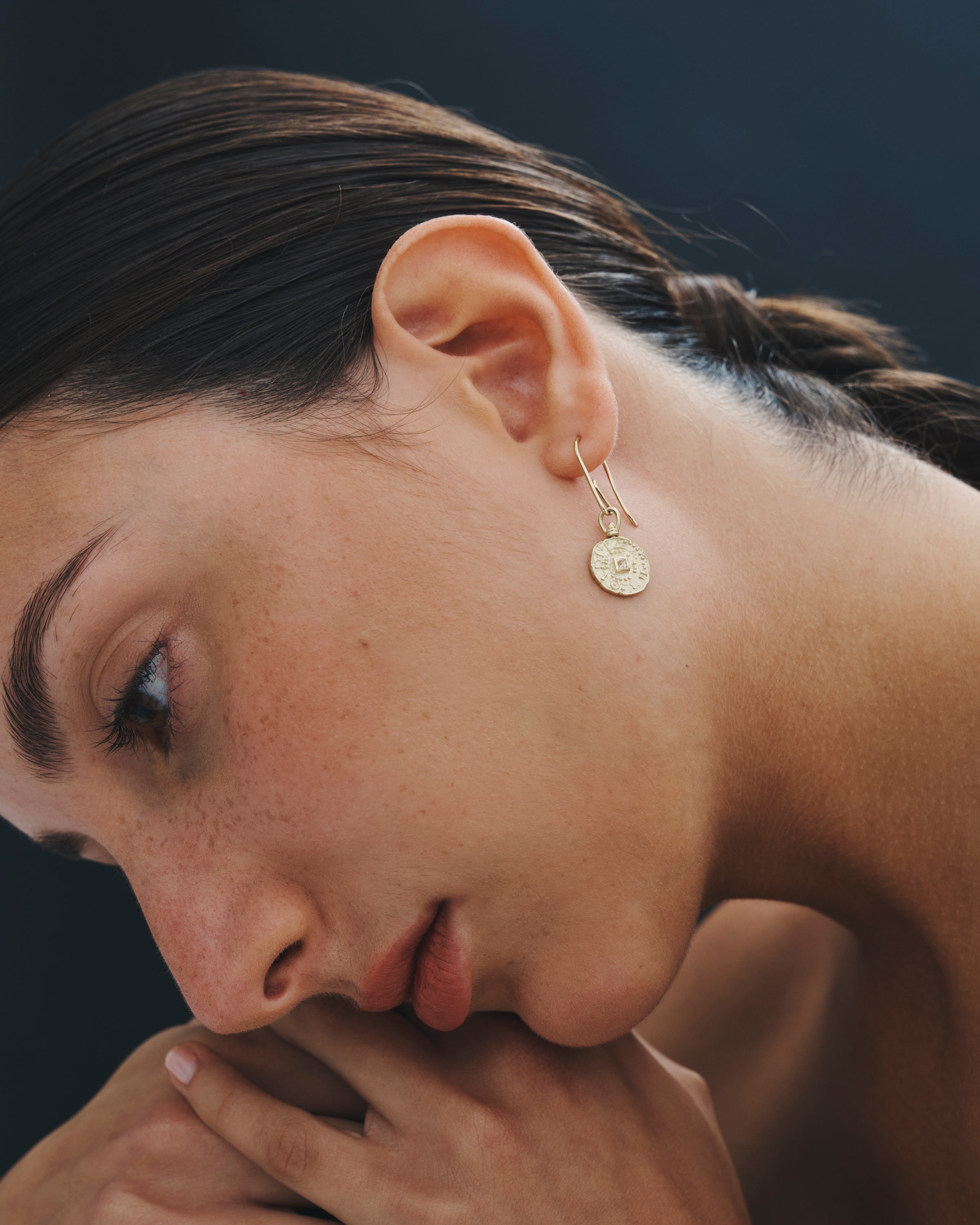 Temple of the Sun Atlantis Coin Earrings Diamond Solid Gold