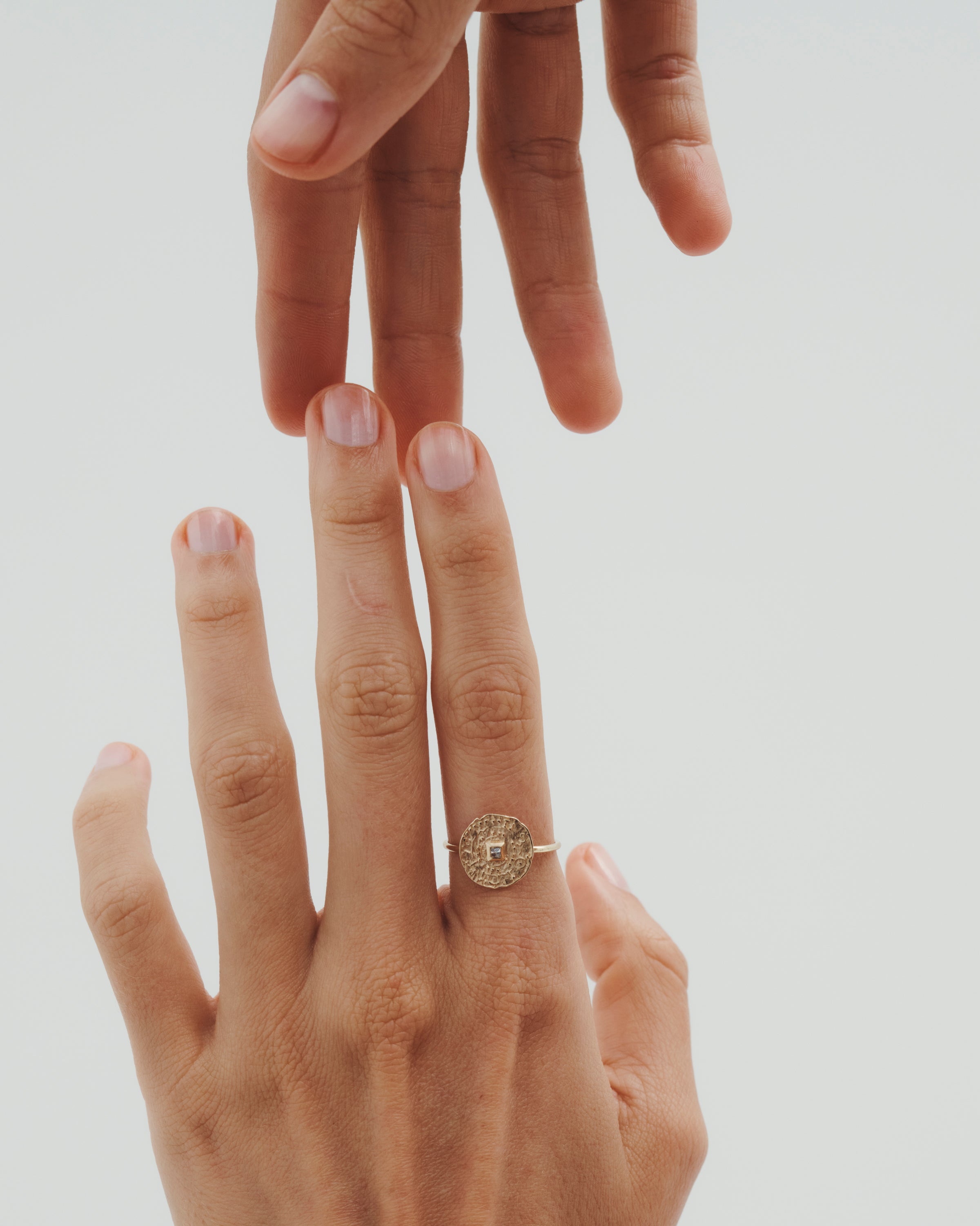 Temple of the Sun Atlantis Coin Ring Diamond Solid Gold