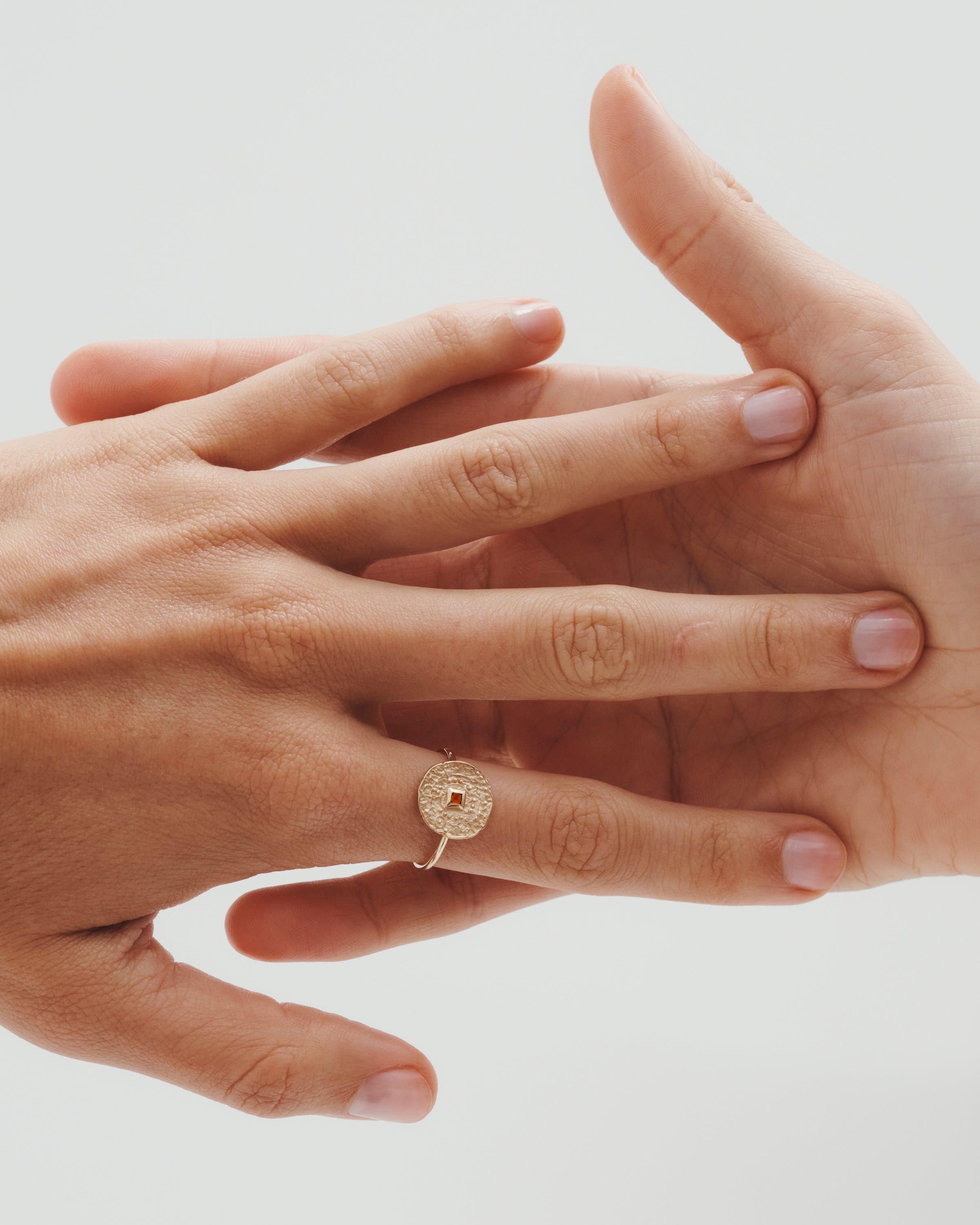 Temple of the Sun Atlantis Coin Ring Garnet Solid Gold