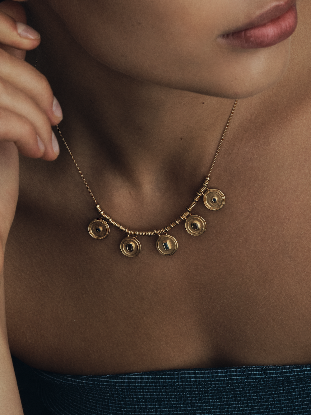 Temple of the Sun Denarii Statement Necklace Gold Vermeil