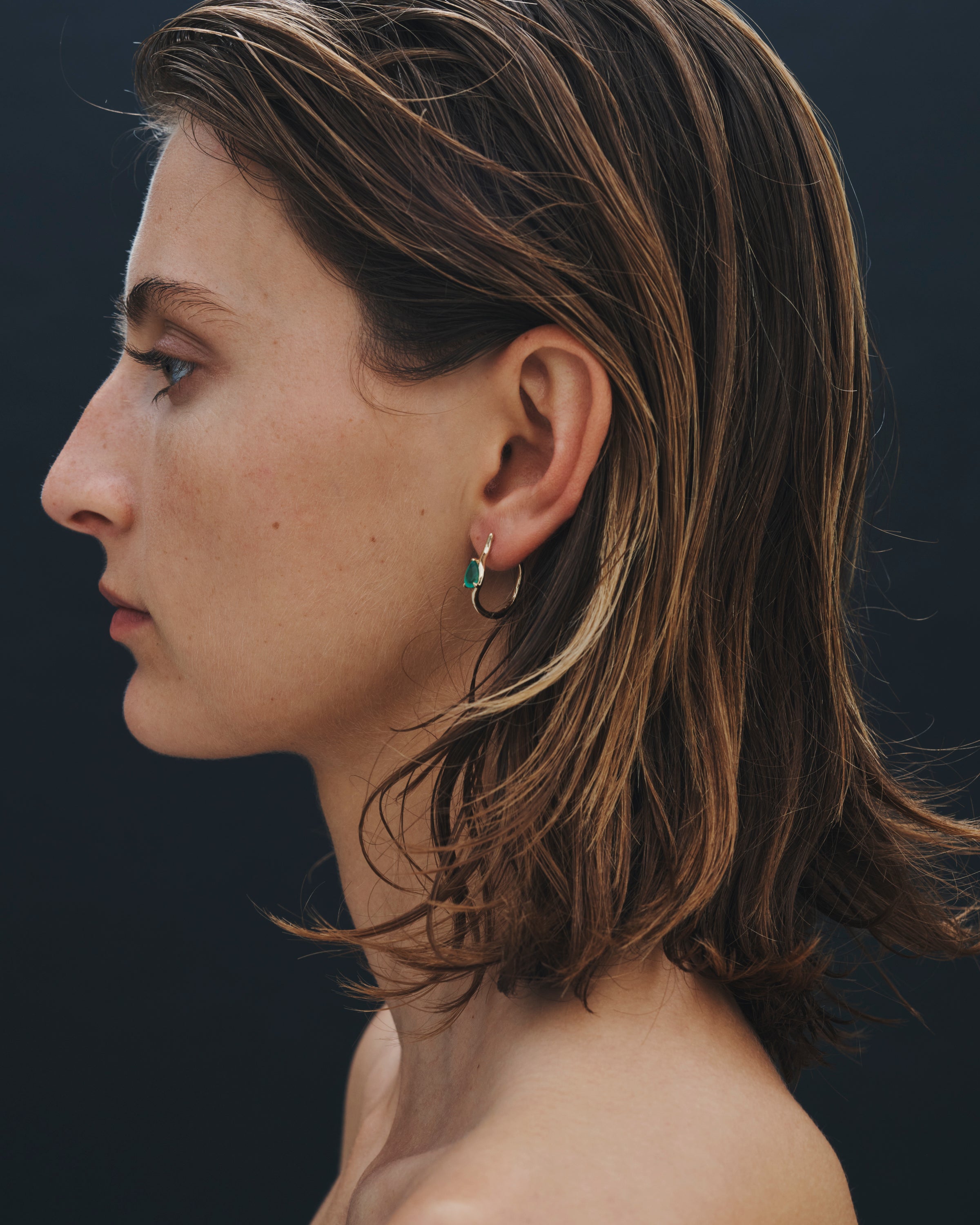 Temple of the Sun Iona Hoops Pear Emerald Solid Gold