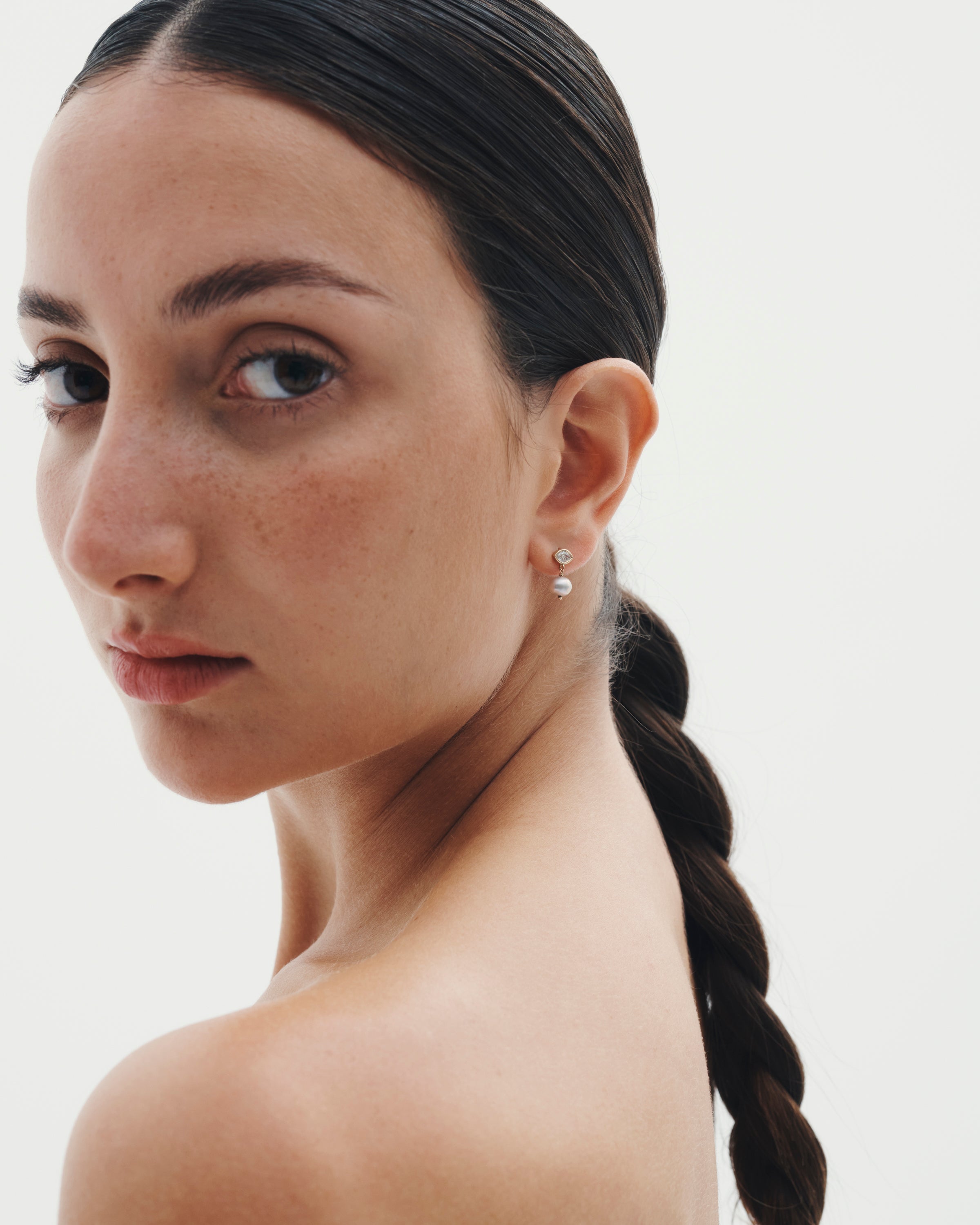 Temple of the Sun Mer Drop Earrings Pearl Diamond Solid Gold