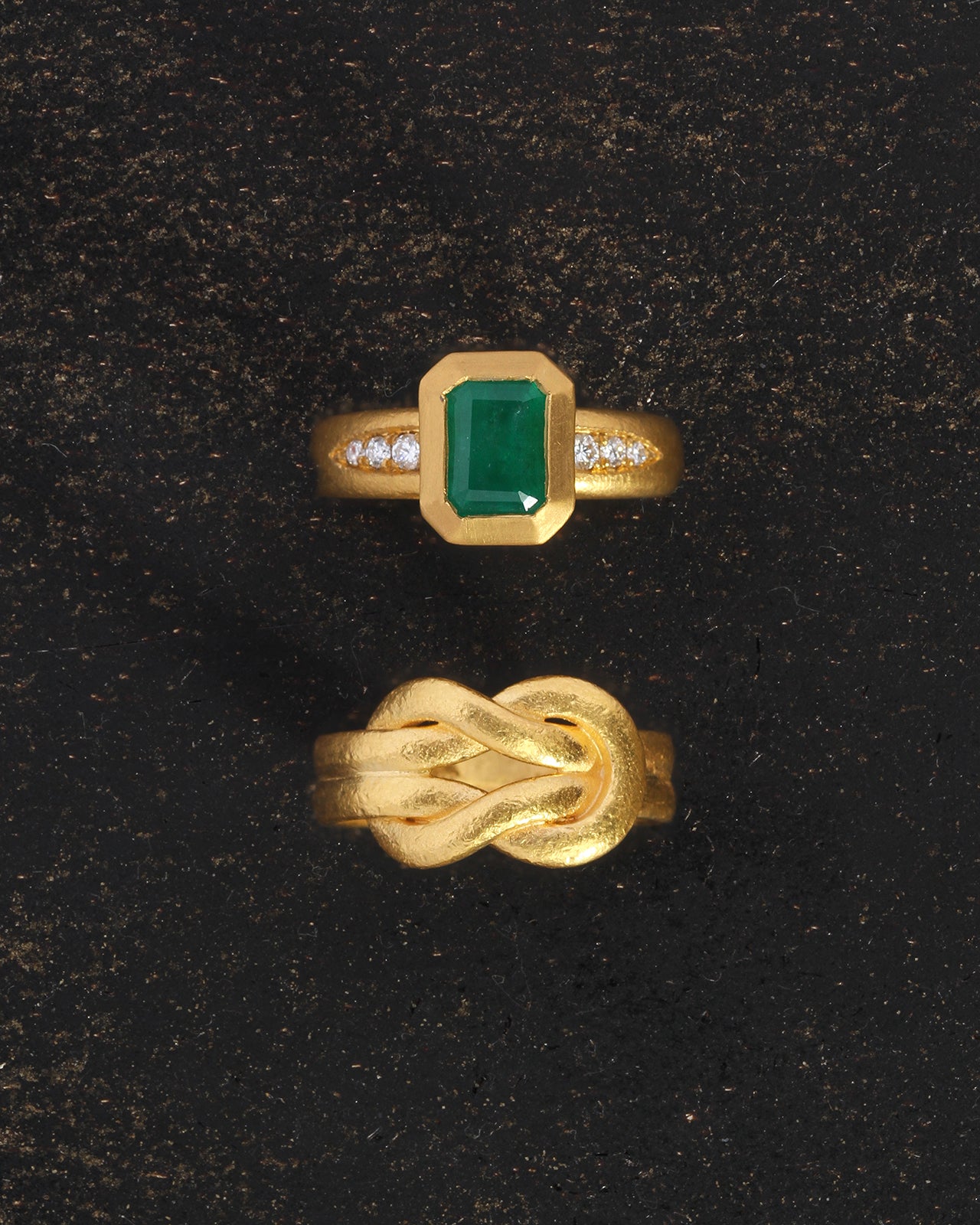 Neptune Ring Emerald Diamond Solid Gold