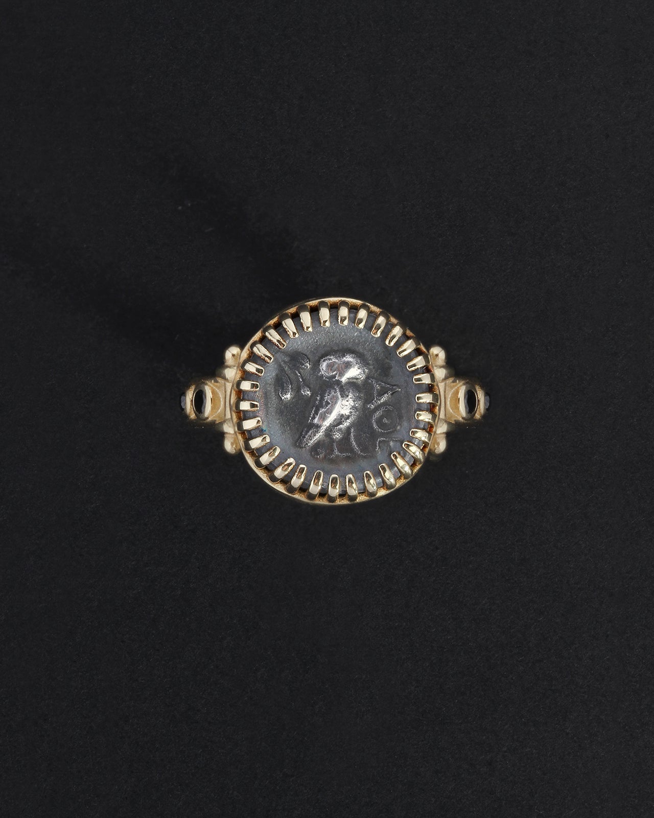 Temple of the Sun Palas Intaglio Ring Black Diamond Solid Gold