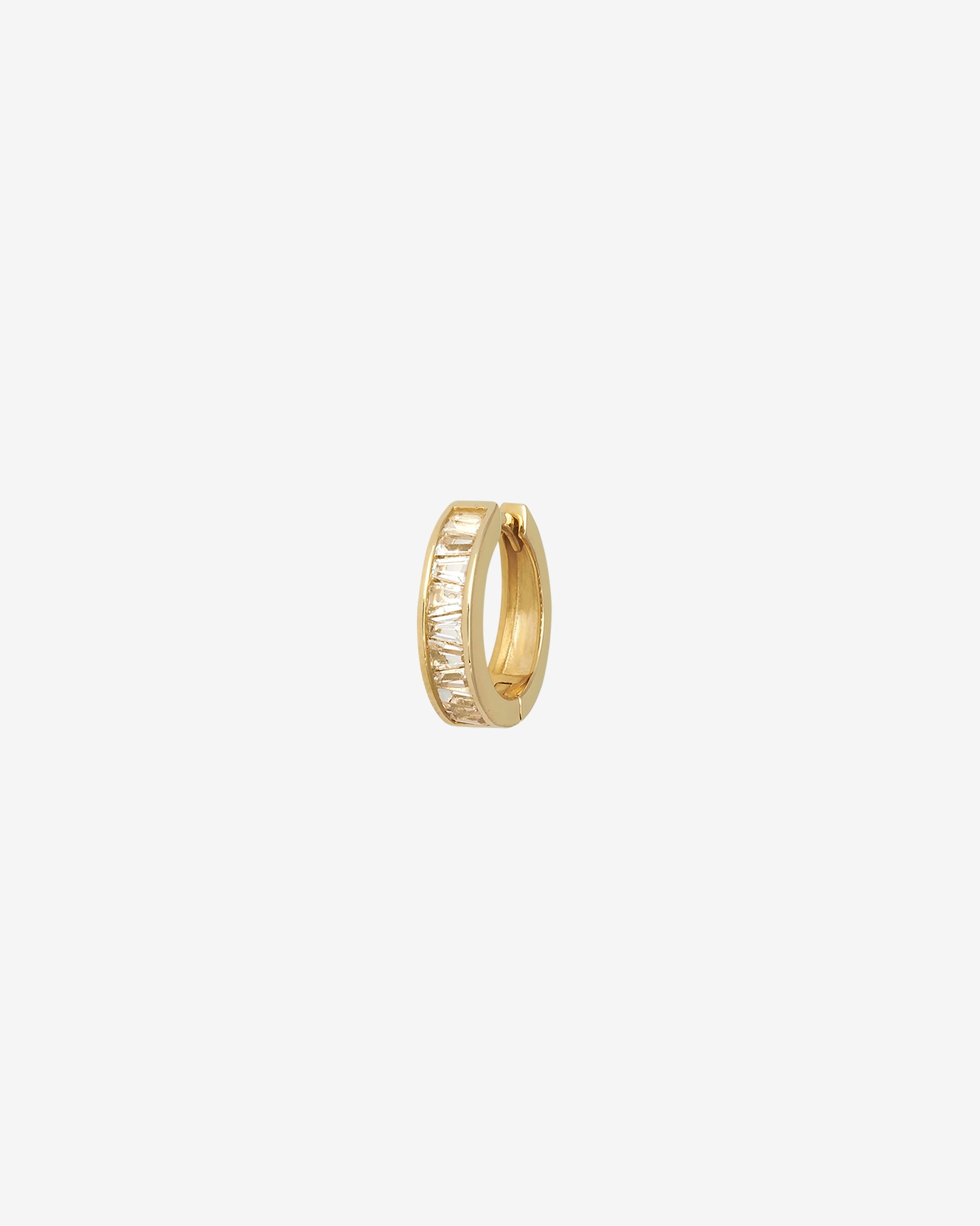 Tapered Baguette Single Huggie White Topaz Solid Gold