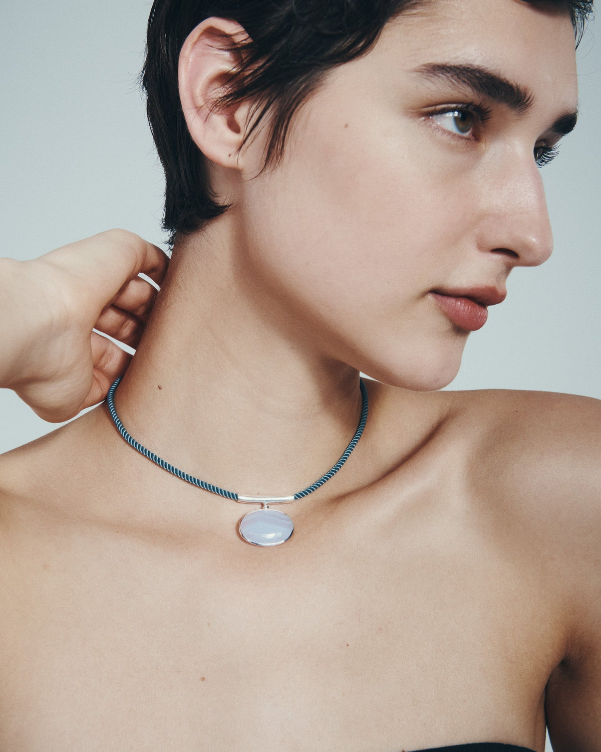 Ether Necklace Silver, worn