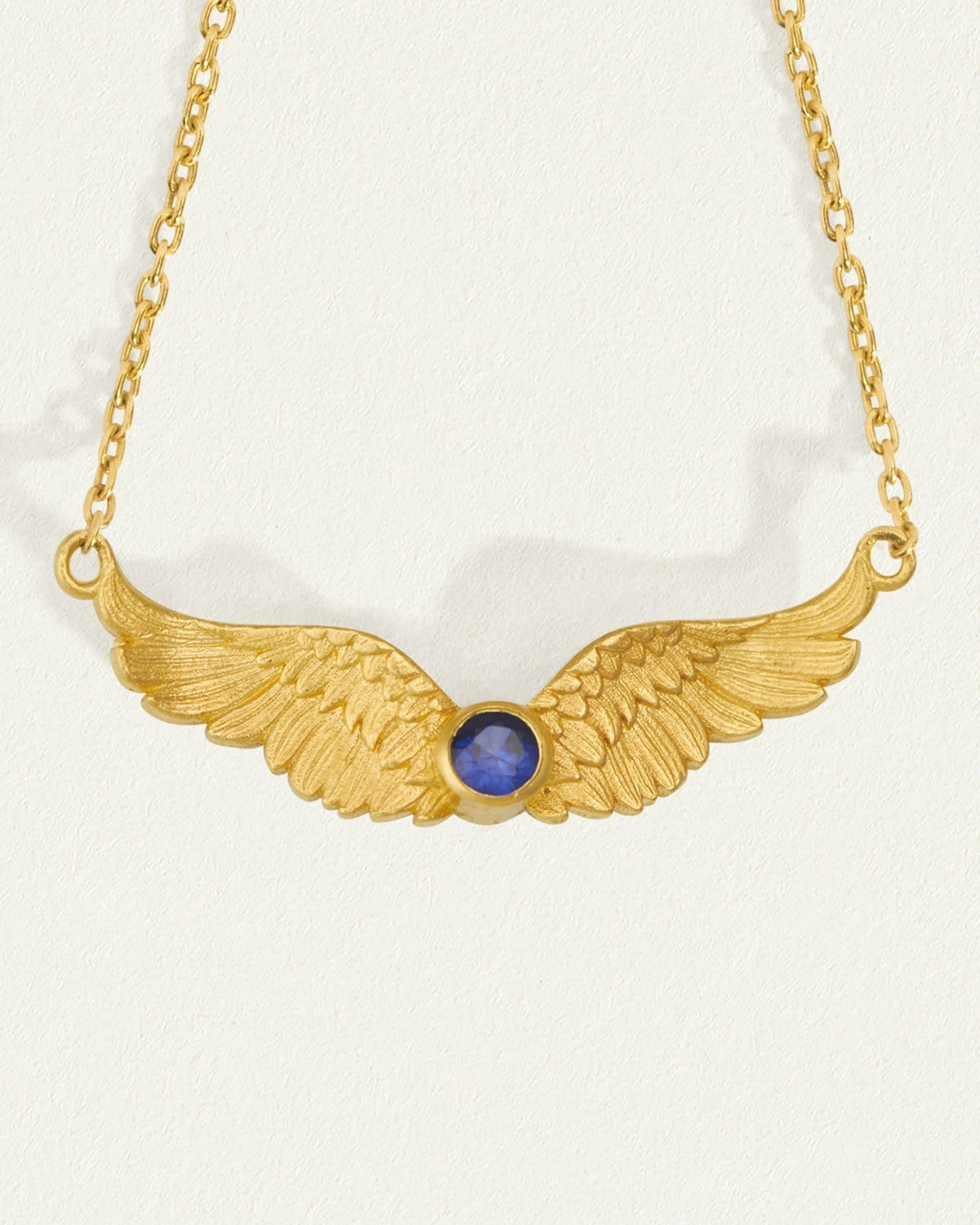 Temple of the Sun Winged Necklace Sapphire Solid Gold