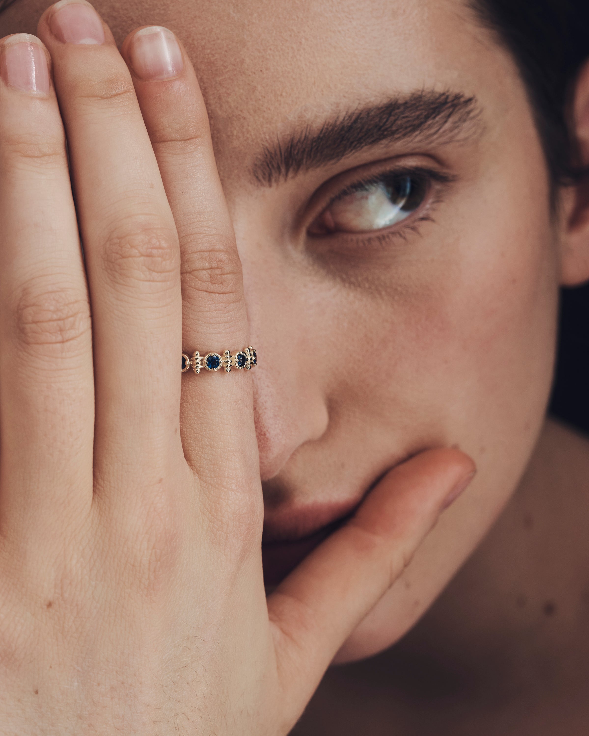 Asteria Half Eternity Ring Sapphire Solid Gold