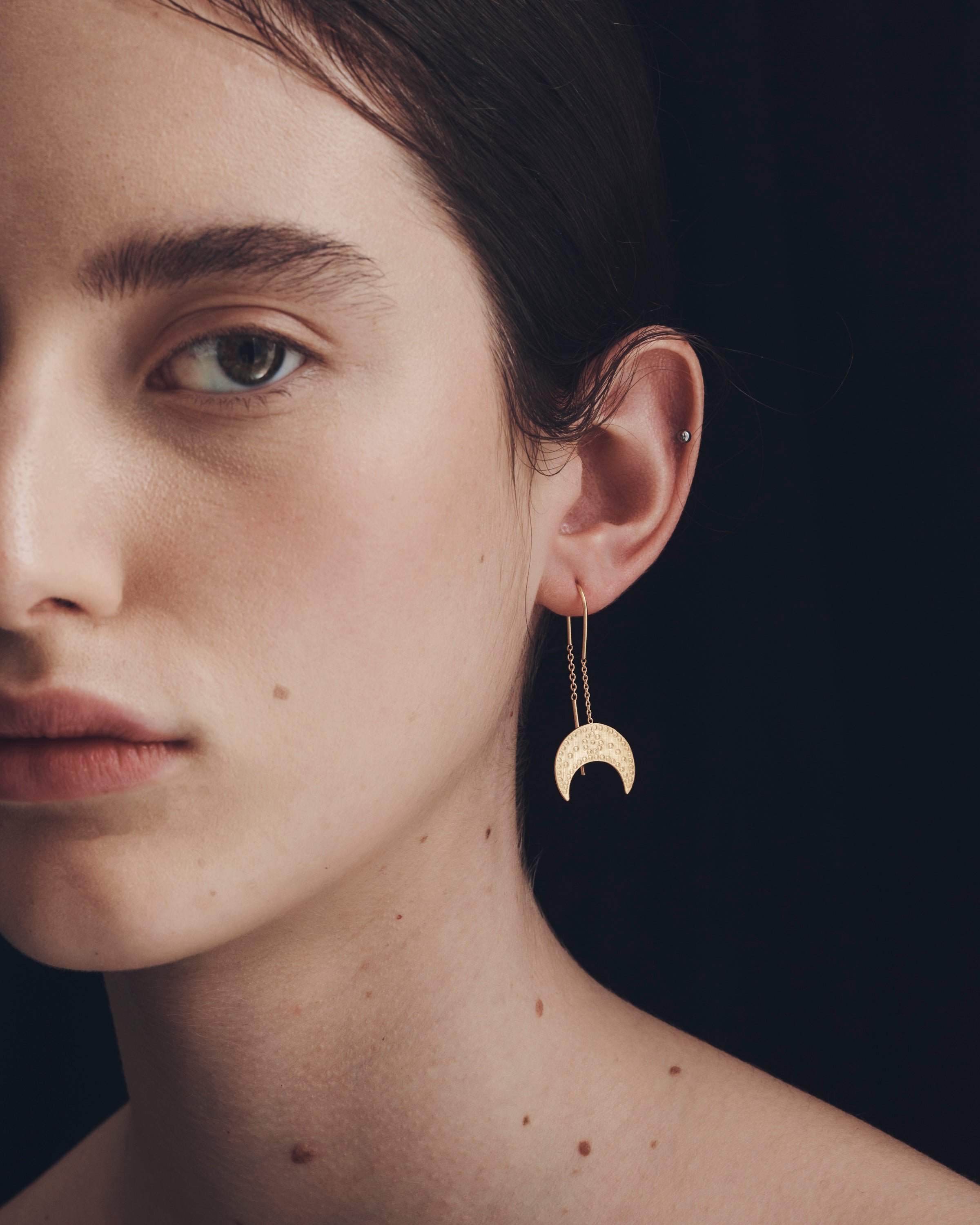 Hanging Moon Earrings Gold Vermeil