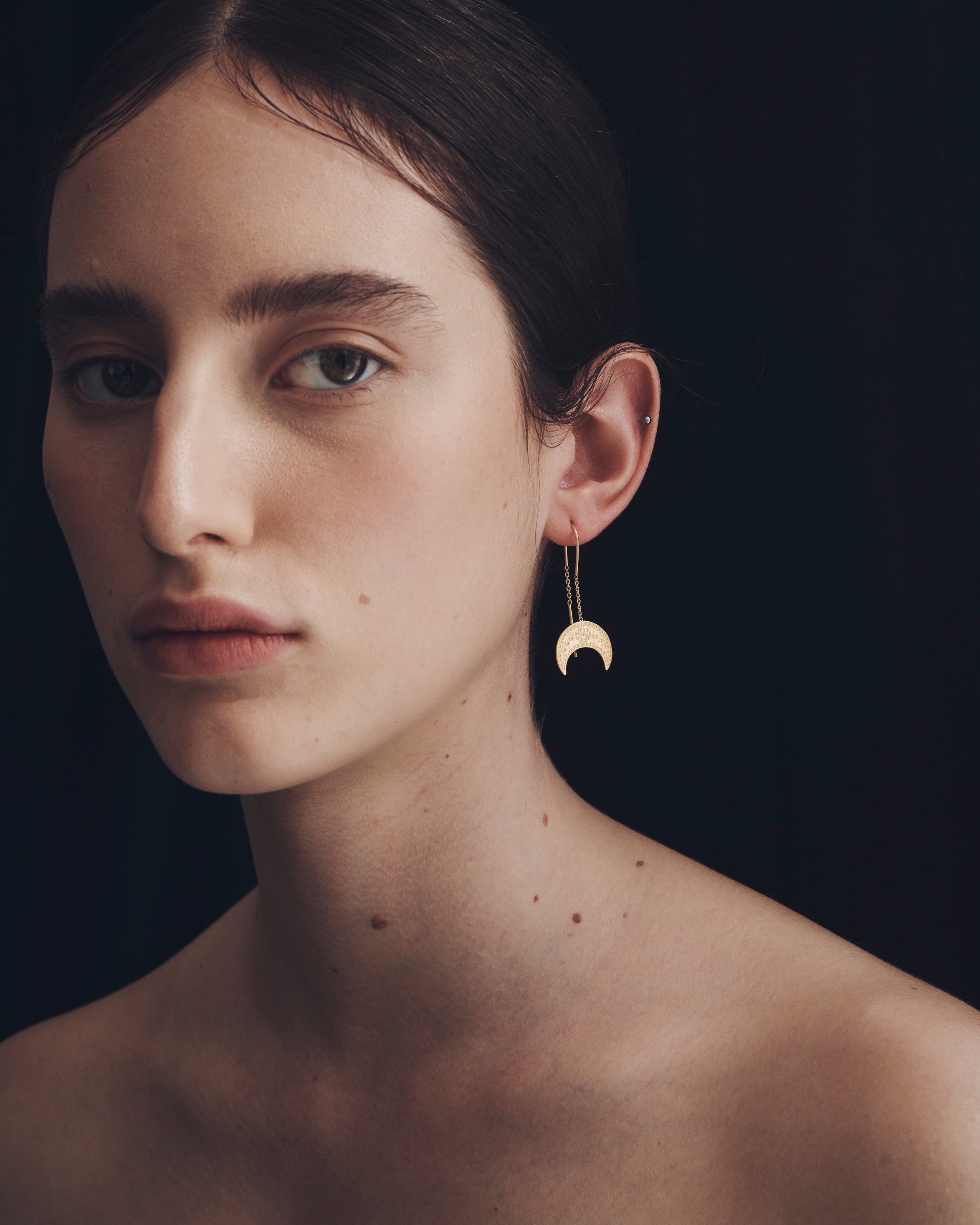 Hanging Moon Earrings Gold Vermeil