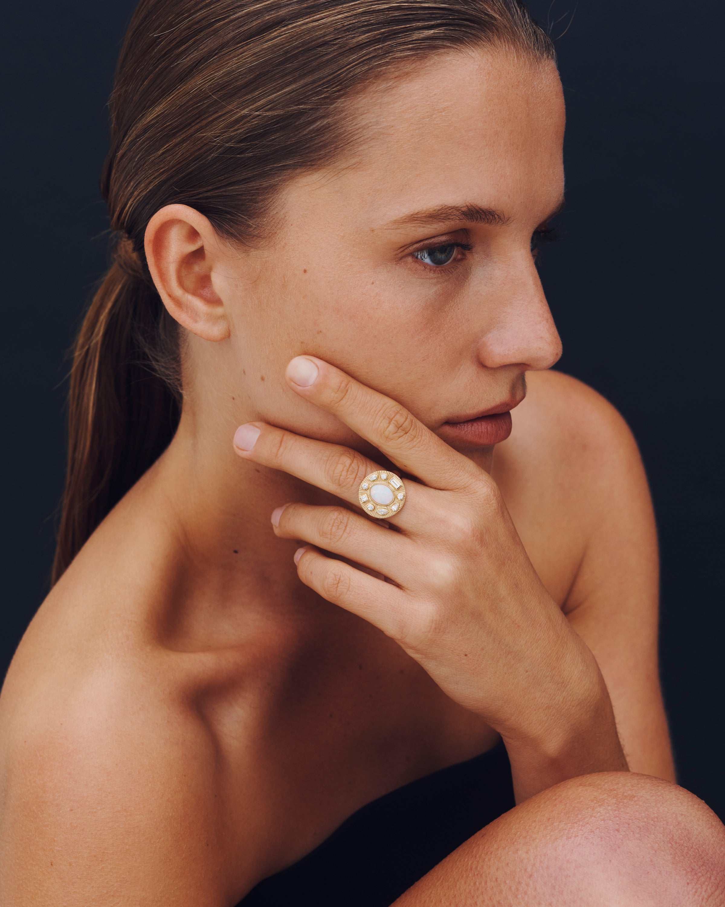 Radiance Ring Opal Diamond Solid Gold