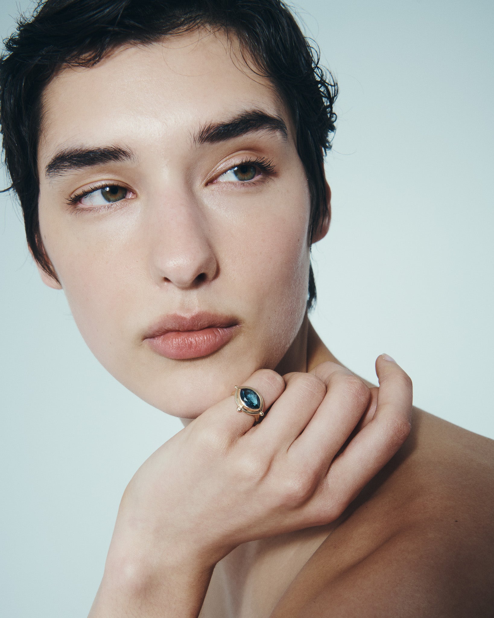 Celestial Teal Topaz Ring Solid Gold