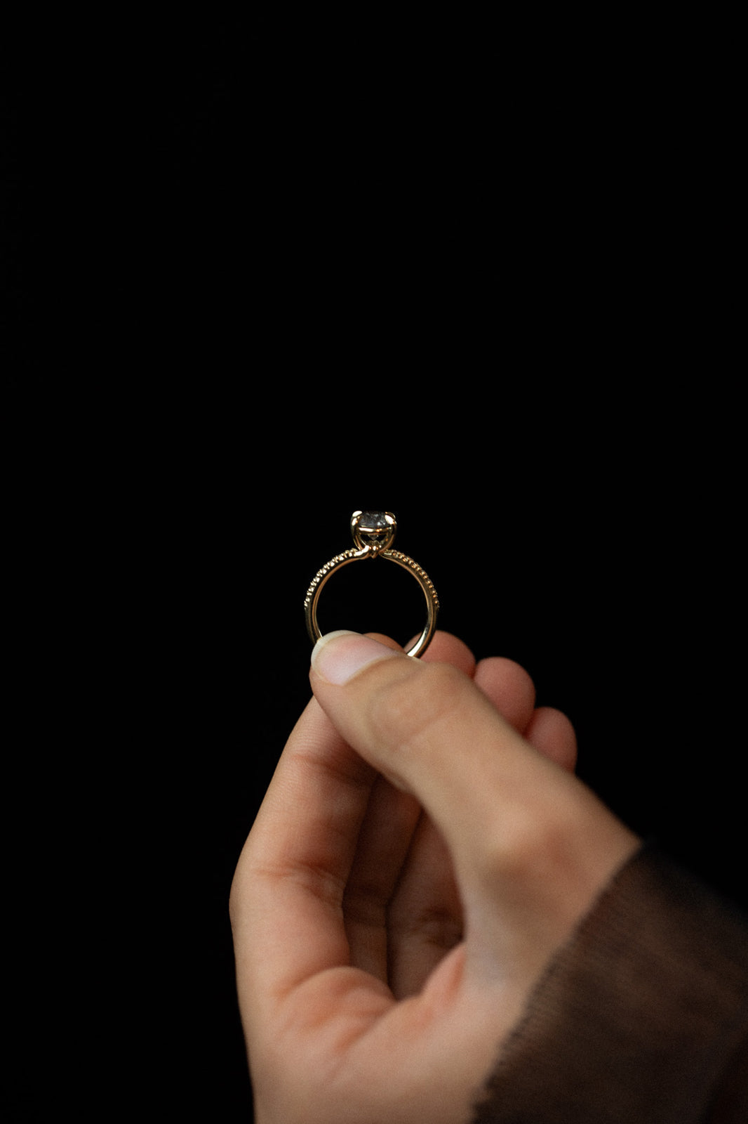 Adama Round Ring Salt and Pepper Diamond Solid Gold