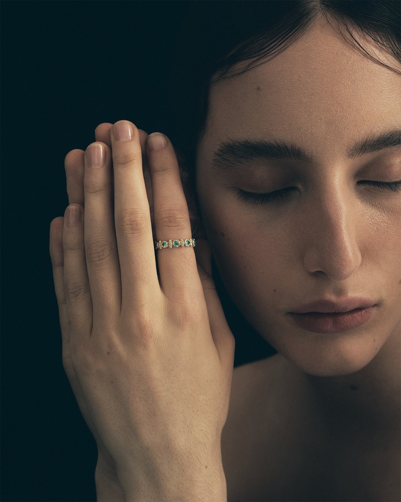 Asteria Half Eternity Ring Emerald Solid Gold