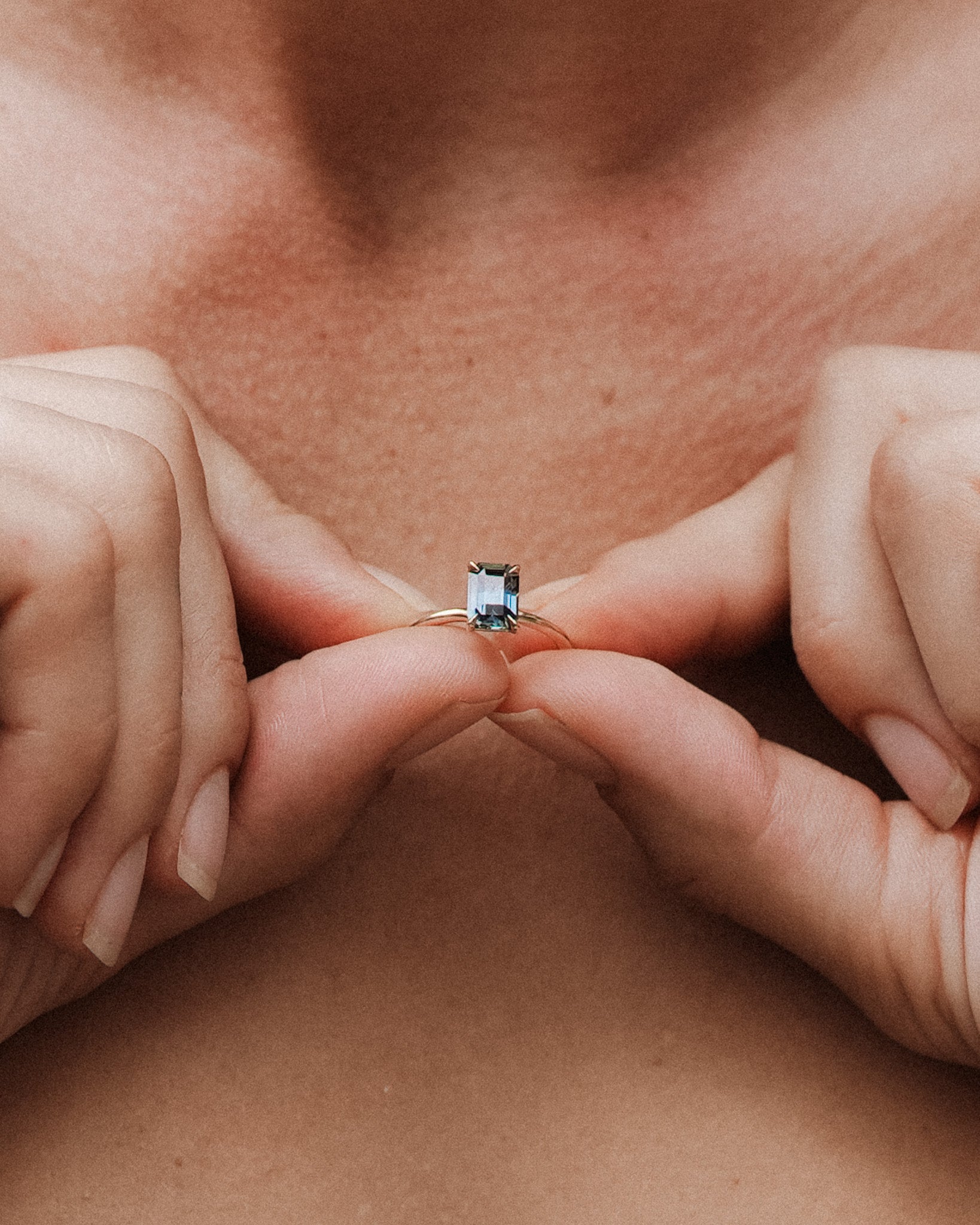 Adama Emerald Cut Ring Solitaire 1.58ct Green Sapphire Solid Gold