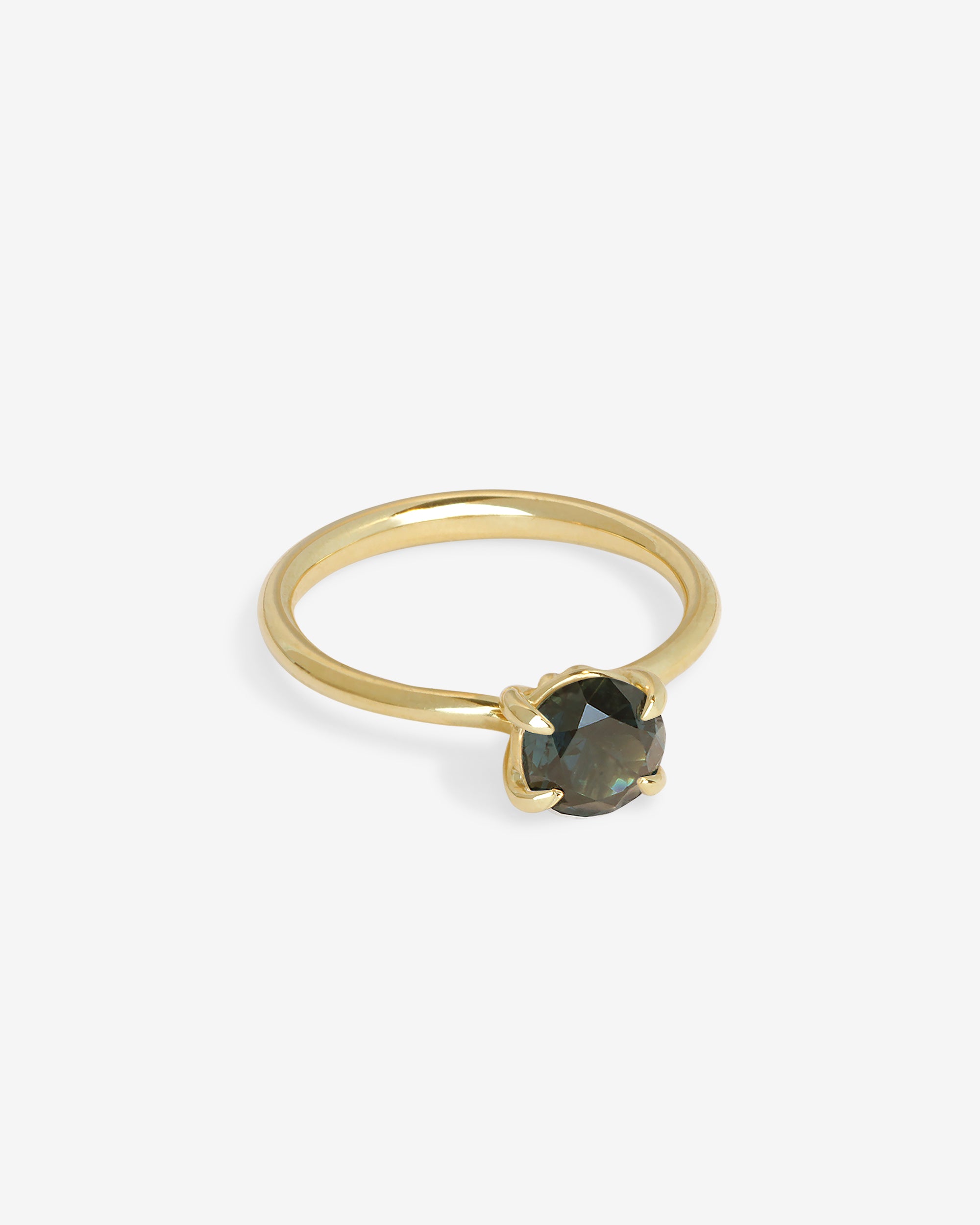 Adama Round Ring Solitaire Teal Sapphire Solid Gold