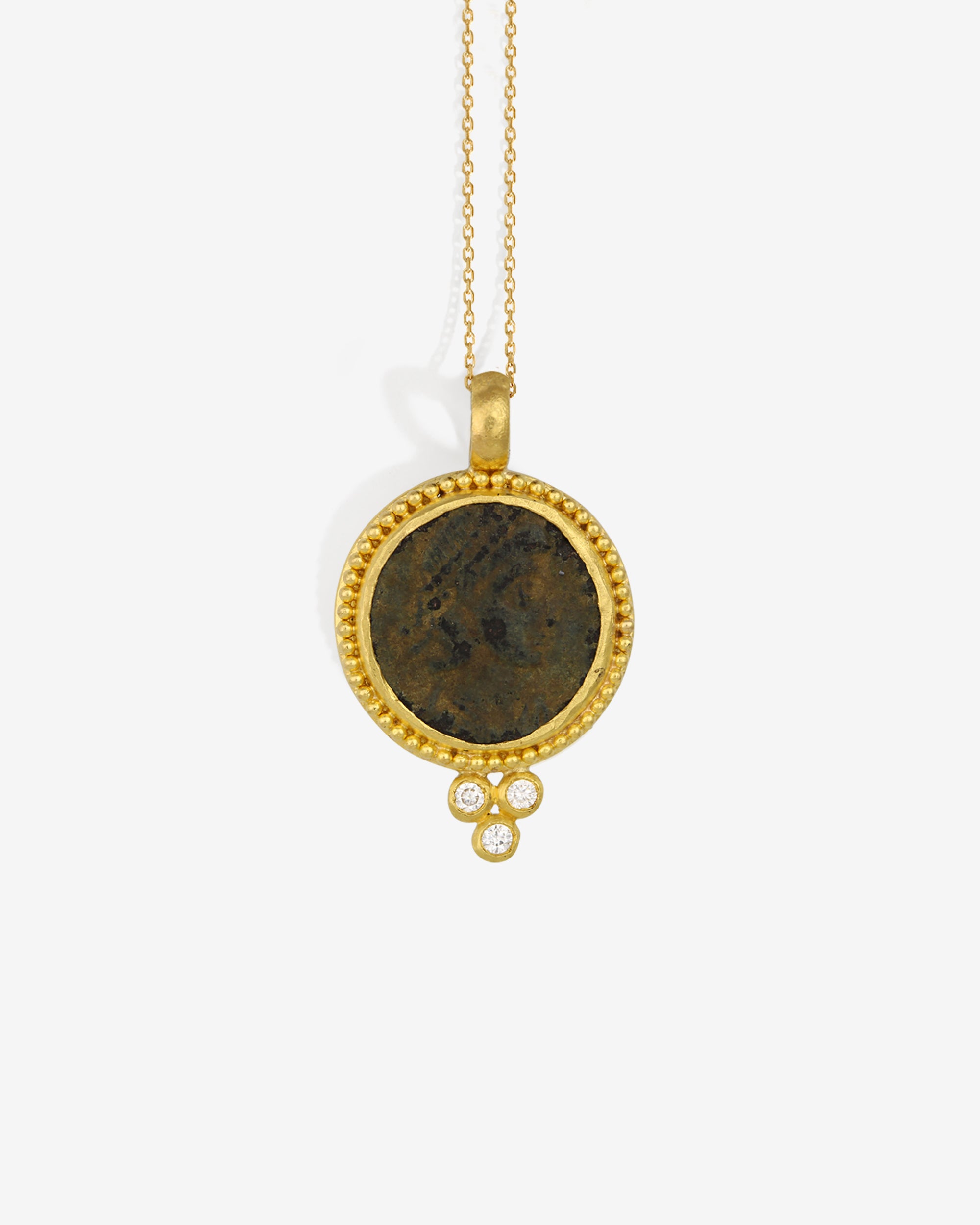 Antique Coin Necklace Diamond Solid Gold