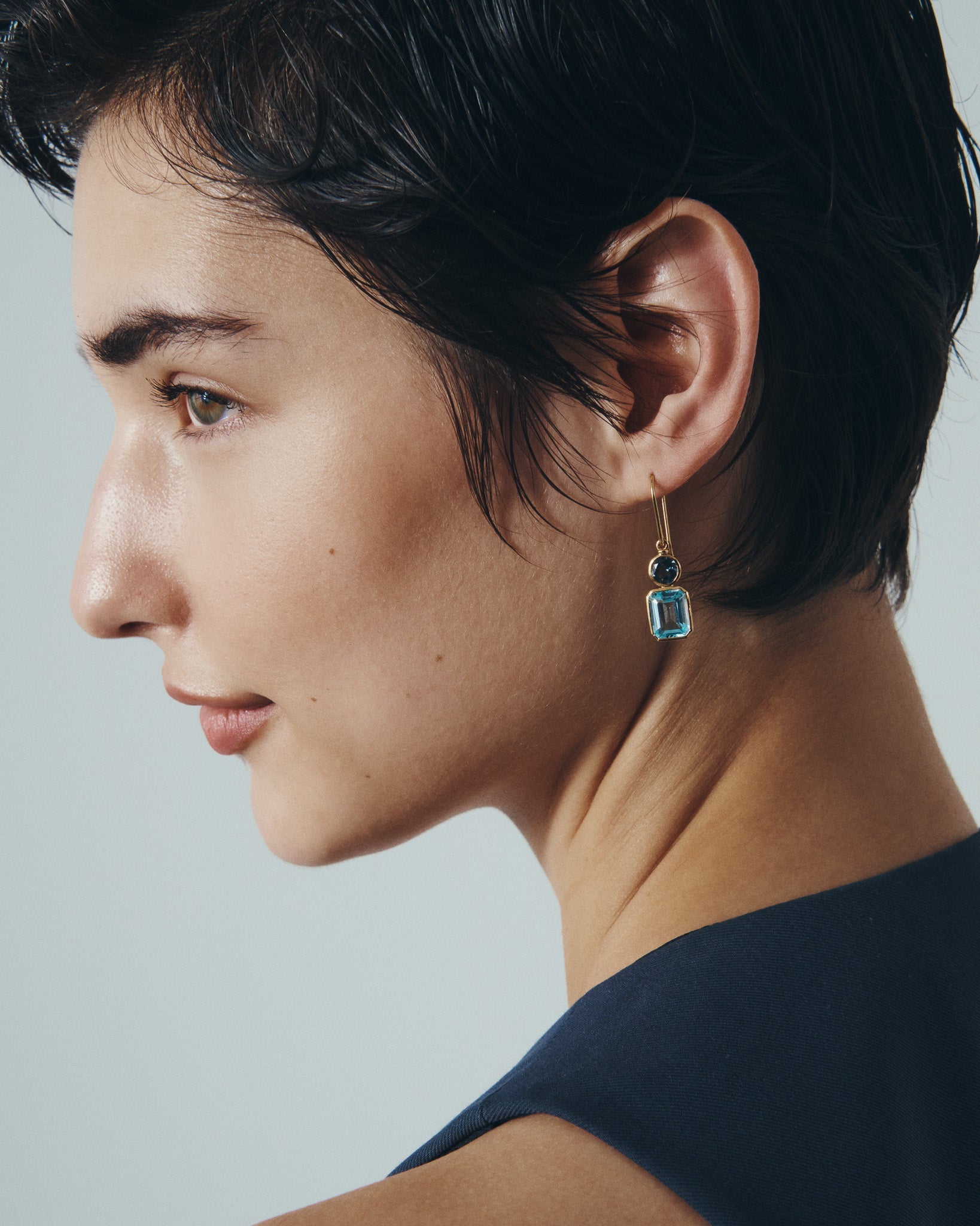 Aqua Earrings Gold Vermeil, worn