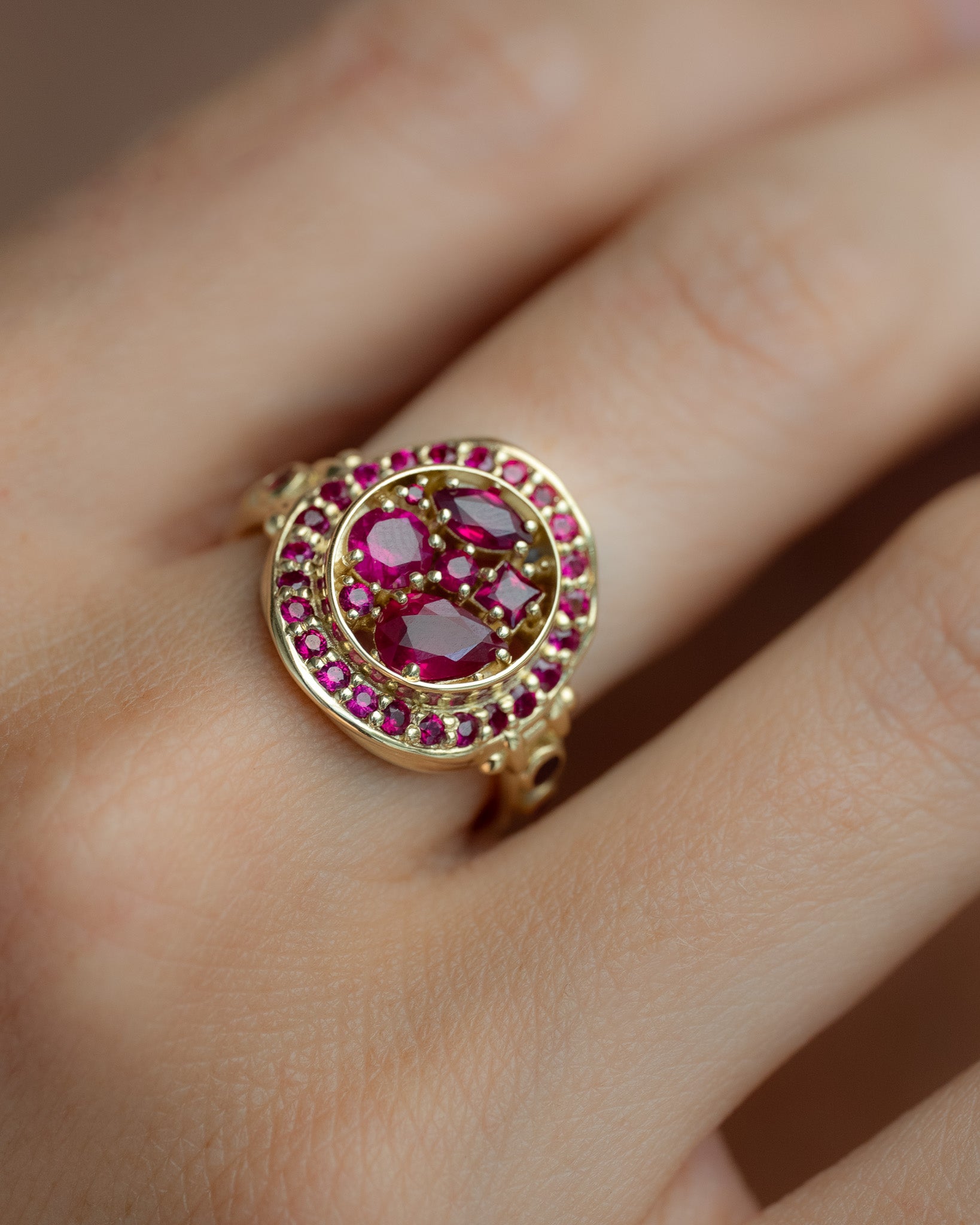 Asteria Halo Ruby Ring Solid Gold